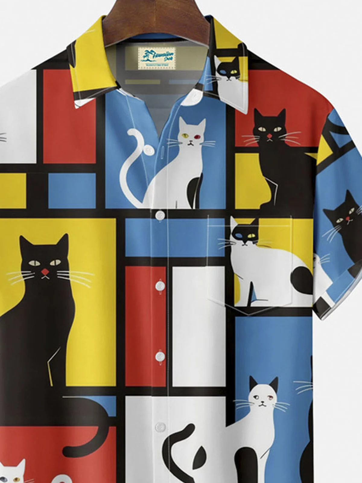 Royaura® Geometric Cat Button Pocket Short Sleeve Shirt  Big & Tall