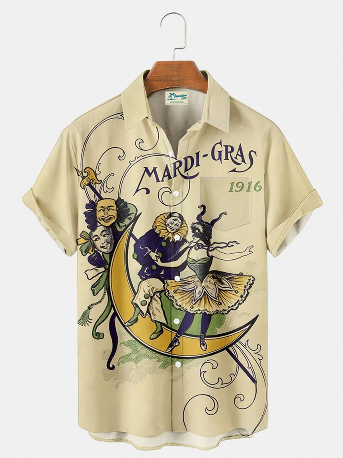 Royaura® Mardi Gras Clown Parade Button Pocket Short Sleeve Shirt Big & Tall