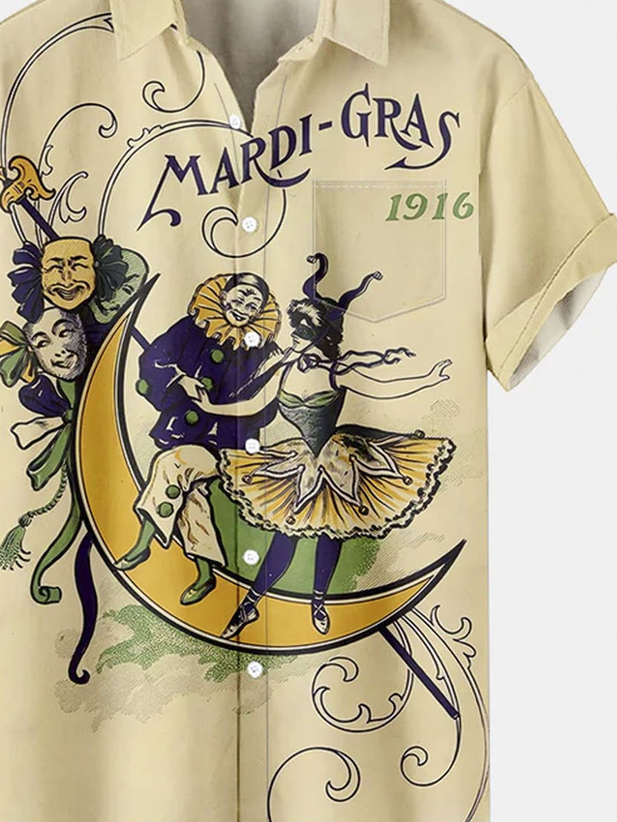 Royaura® Mardi Gras Clown Parade Button Pocket Short Sleeve Shirt Big & Tall