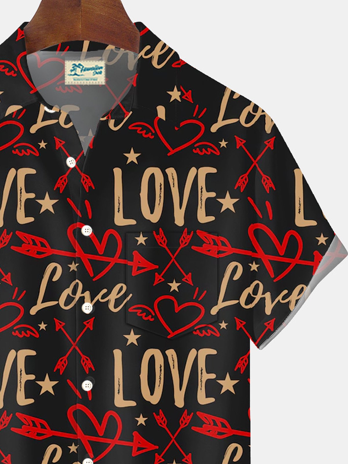 Royaura® Valentine's Day Heart Cupid Print Men's Button Pocket Short Sleeve Shirt Big & Tall