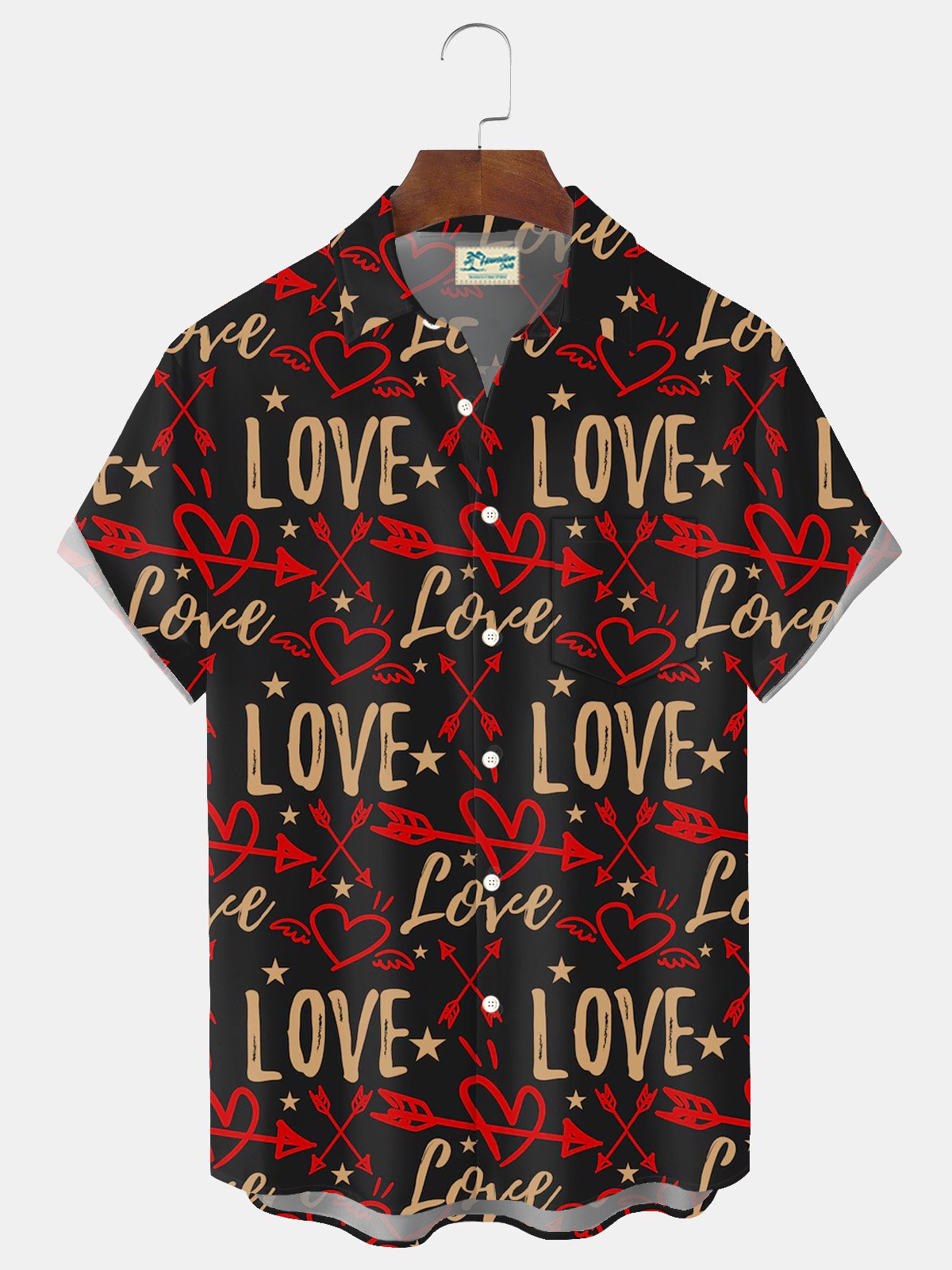 Royaura® Valentine's Day Heart Cupid Print Men's Button Pocket Short Sleeve Shirt Big & Tall