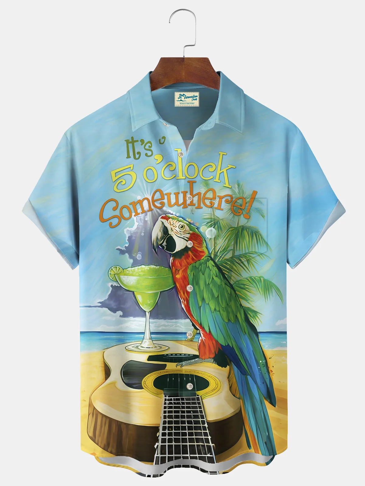 Royaura® Beach Vacation Men's Hawaiian Shirt Parrot Guitar Print Pocket Camping Shirt Big Tall