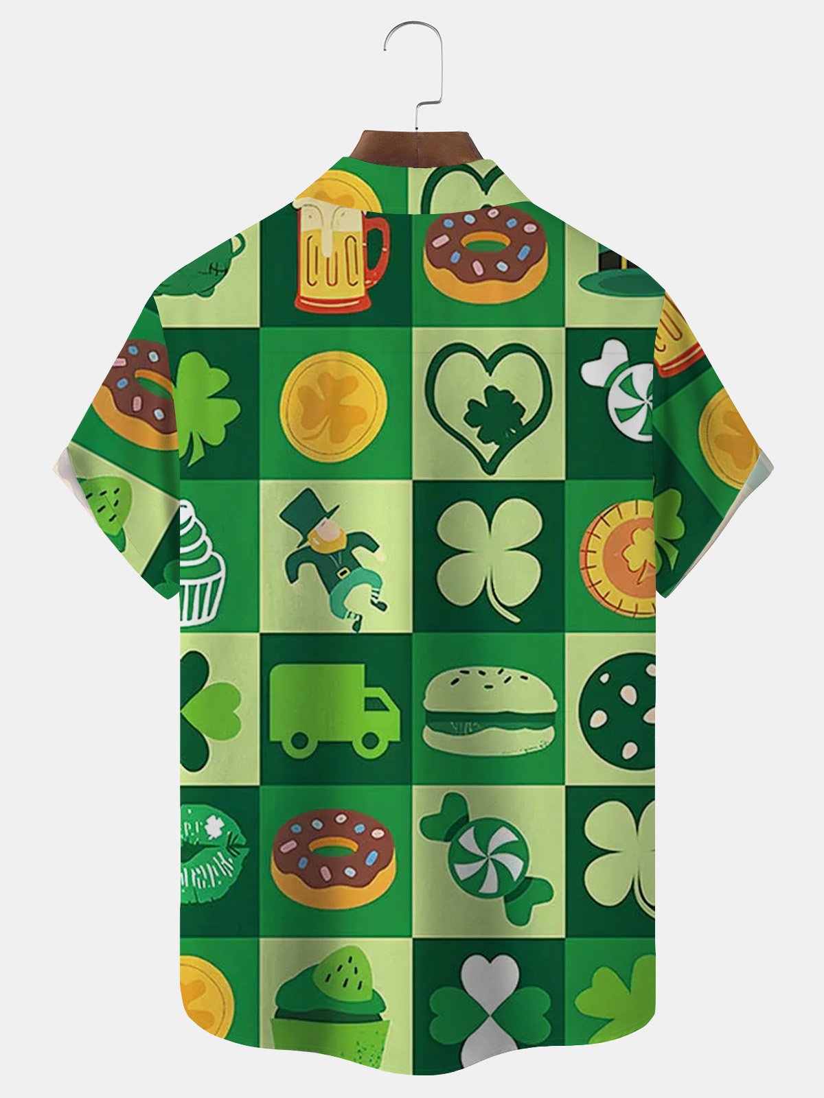 Royaura® St. Patrick's Day Print Men's Button Pocket Short Sleeve Hawaiian Shirt Big & Tall