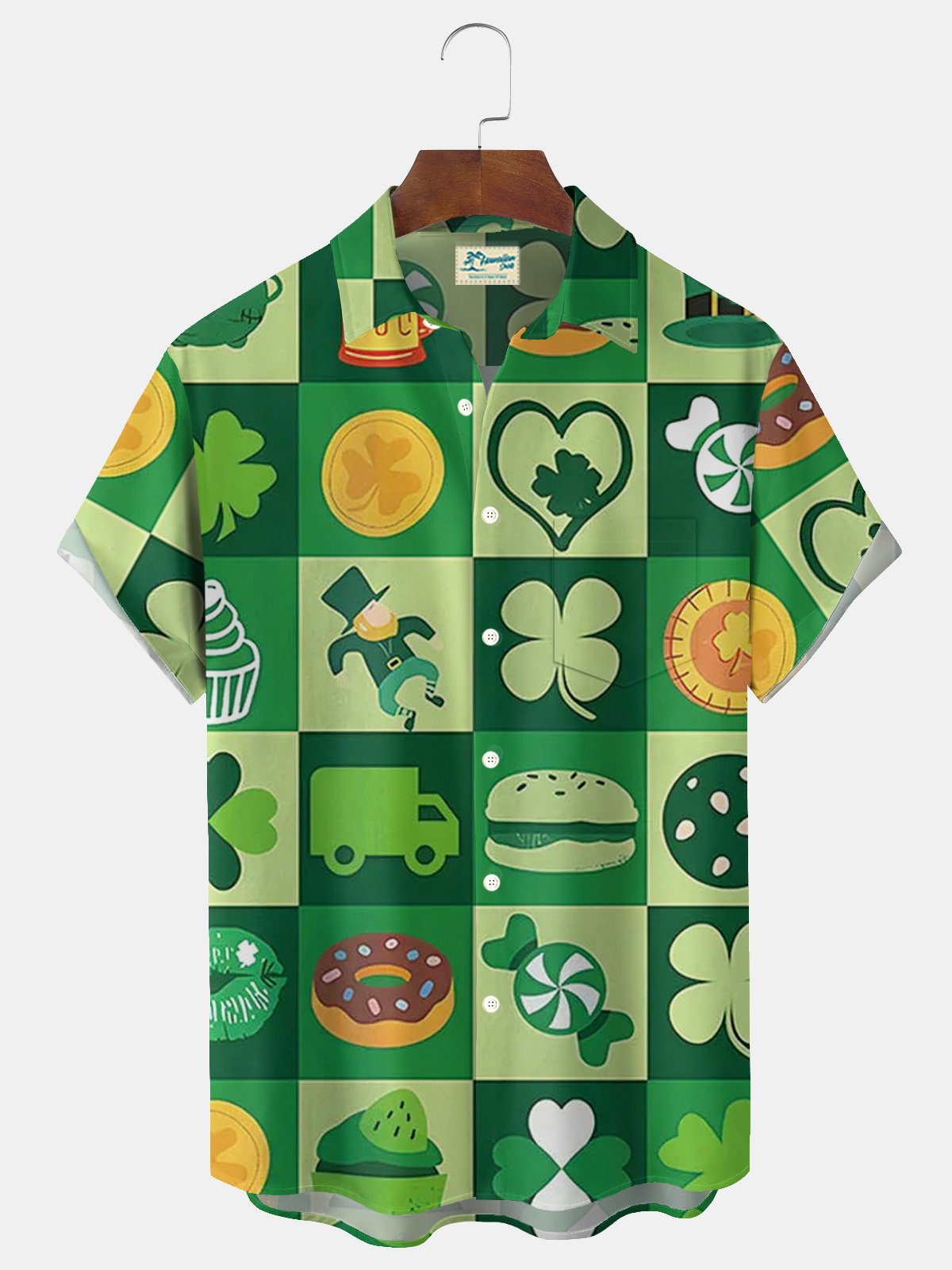 Royaura® St. Patrick's Day Print Men's Button Pocket Short Sleeve Hawaiian Shirt Big & Tall