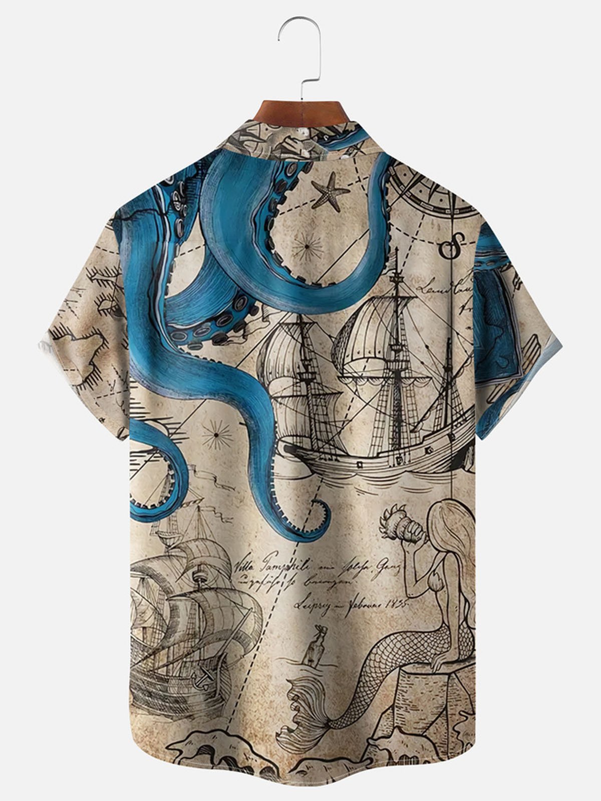 Royaura® Ocean Sailing Squid Mermaid Button Pocket Short Sleeve Shirt Big & Tall