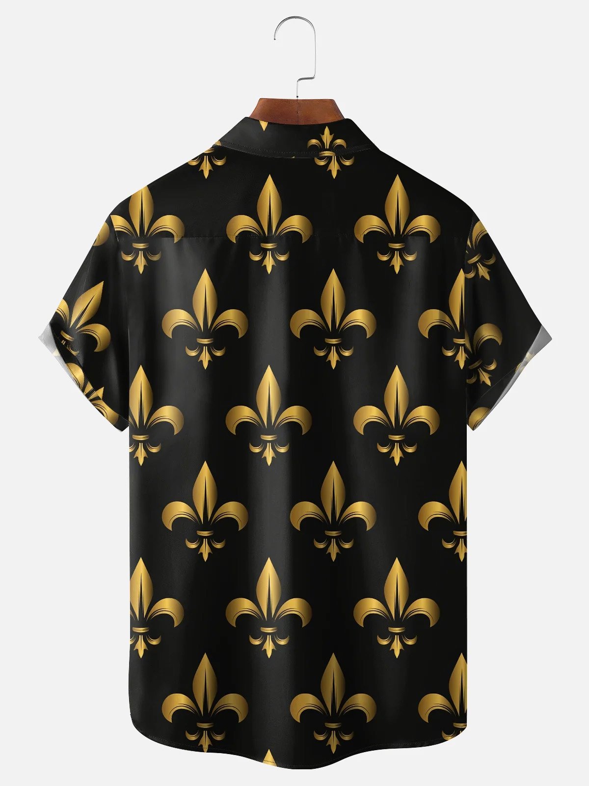 Royaura® Mardi Gras Fleur-de-lis Print Men's Button Pocket Short Sleeve Hawaiian Shirt Big & Tall