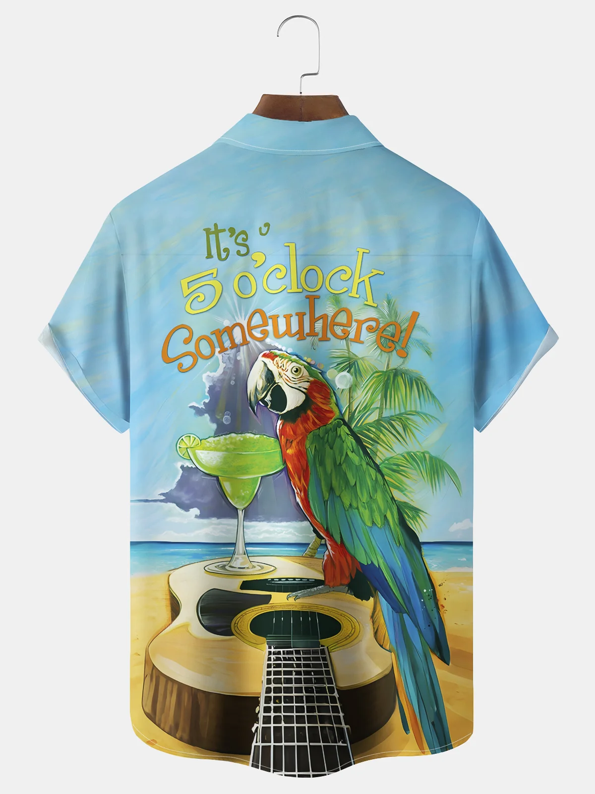 Royaura® Beach Vacation Men's Hawaiian Shirt Parrot Guitar Print Pocket Camping Shirt Big Tall