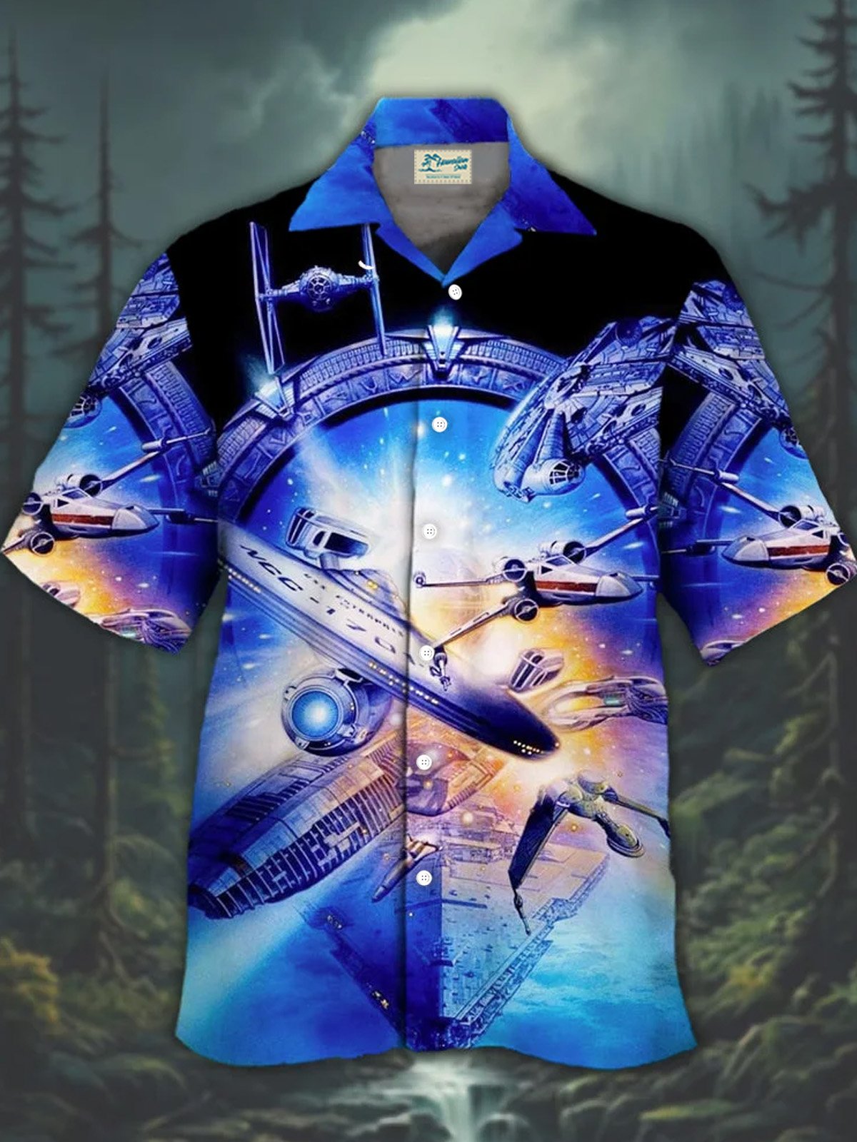 Royaura® Retro Space War Gradient Print Men's Button Pocket Short Sleeve Hawaiian Shirt Big & Tall