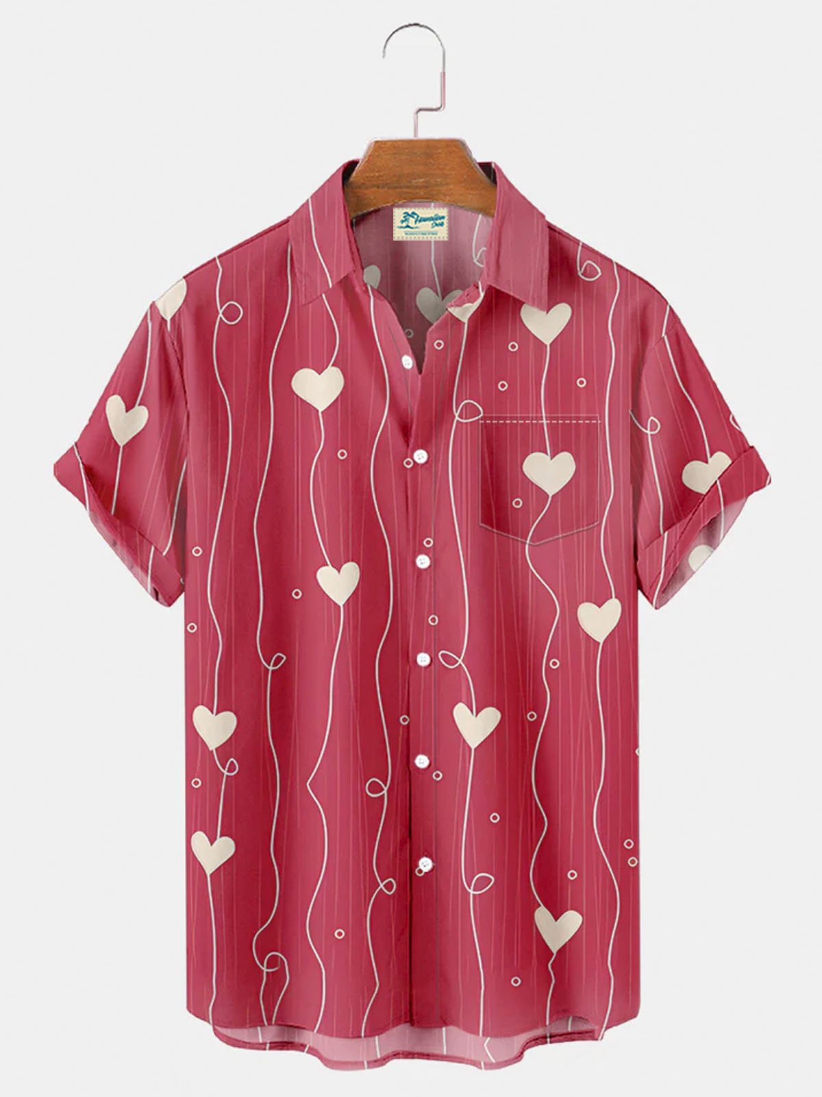 Royaura® Valentine's Day Heart Button Pocket Short Sleeve Shirt  Big & Tall