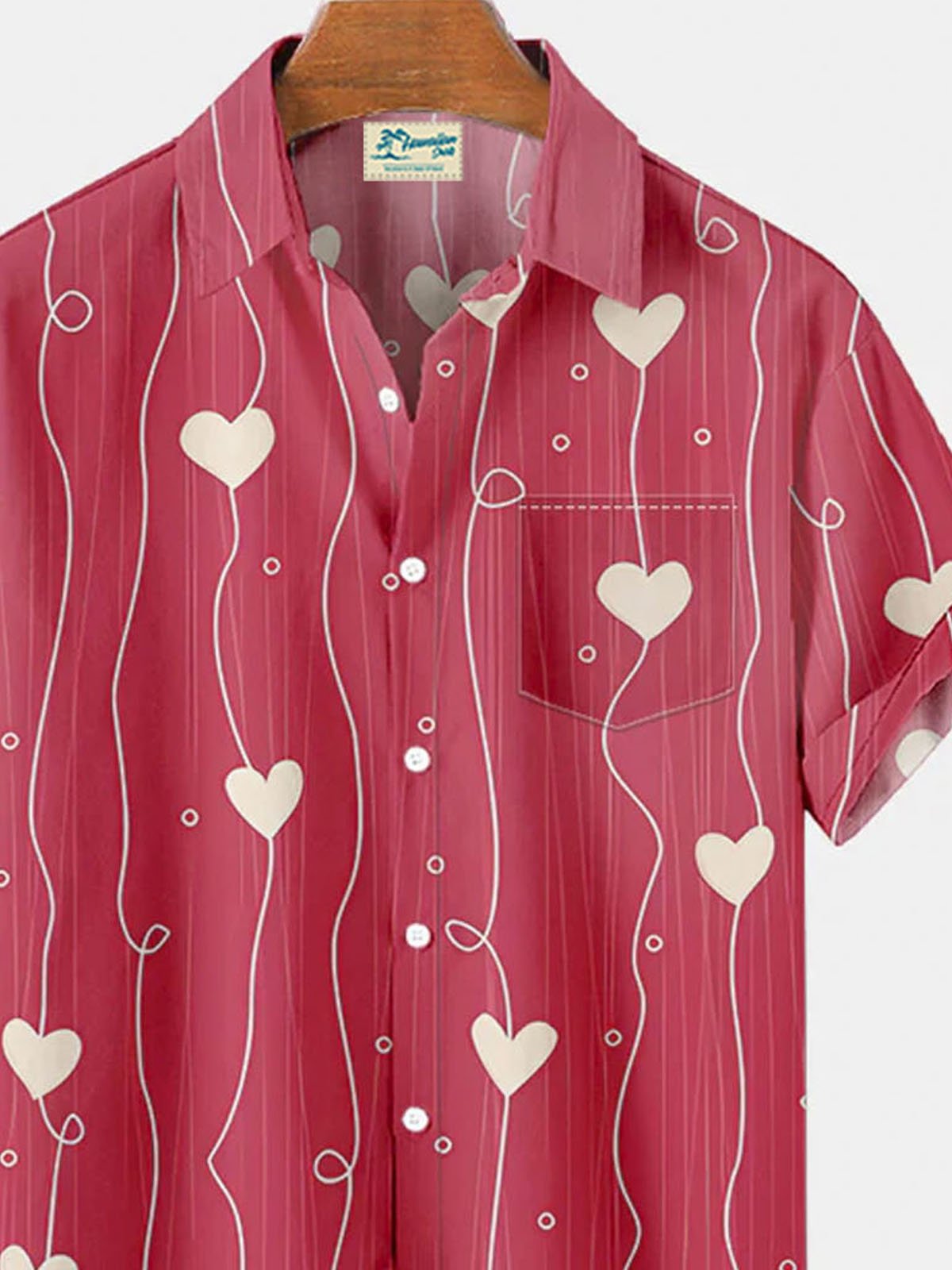 Royaura® Valentine's Day Heart Button Pocket Short Sleeve Shirt  Big & Tall