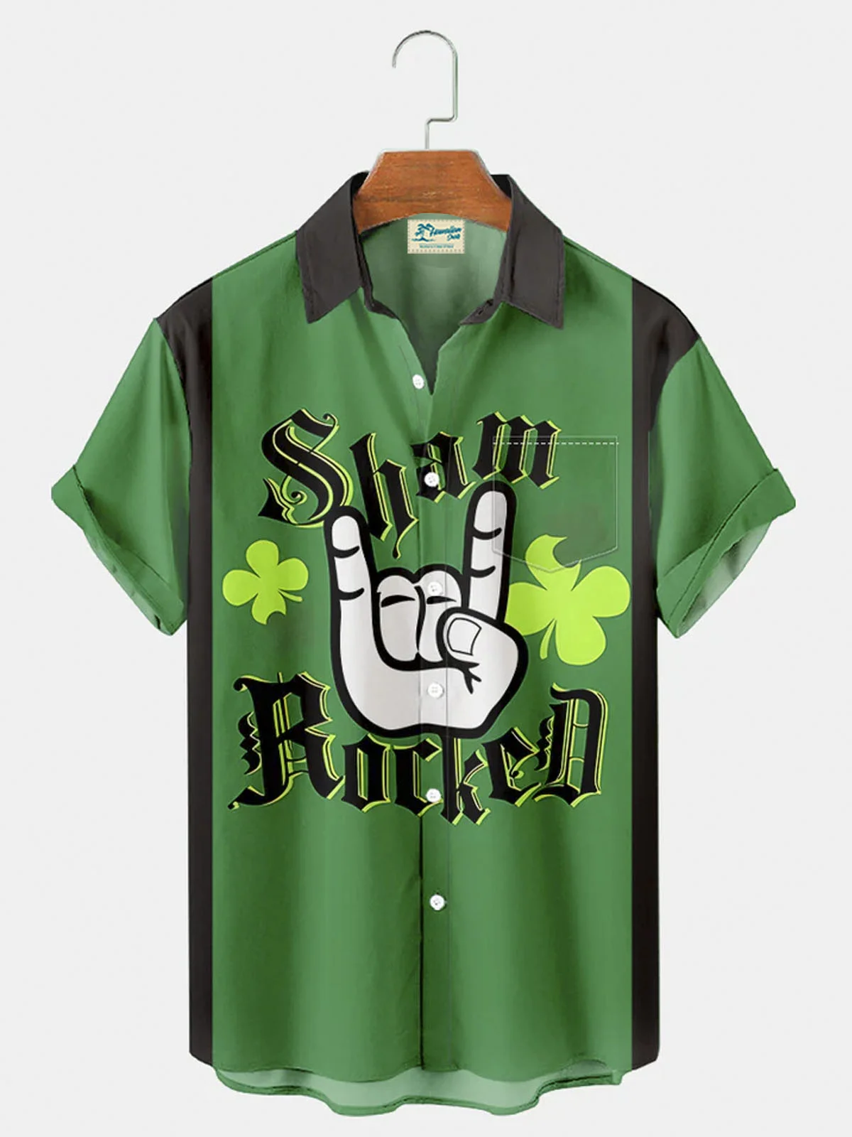 Royaura® St. Patrick's Day Shamrock Button Pocket Short Sleeve Shirt Big & Tall