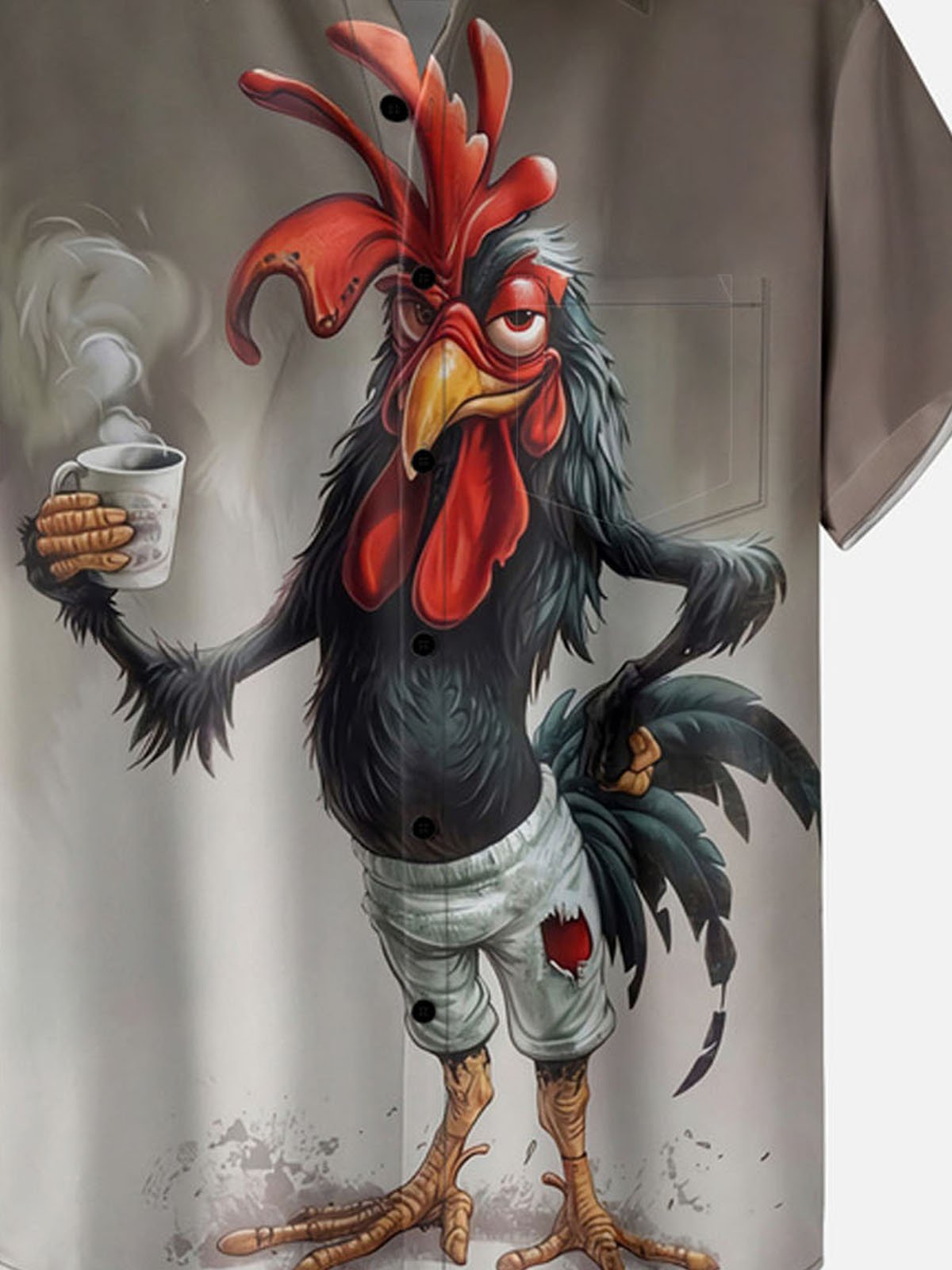 Royaura® Gradient Chicken Drinking Coffee Button Pocket Short Sleeve Shirt Big & Tall