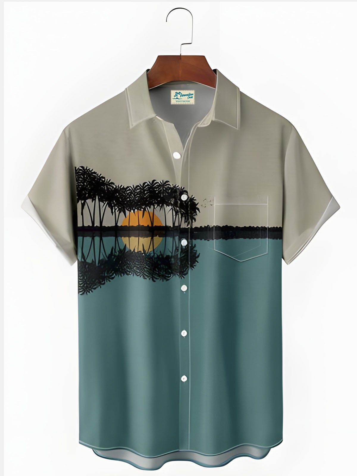 Royaura® The ocean in daily life turns into a guitar print letter button pocket short-sleeved shirt  Big & Tall