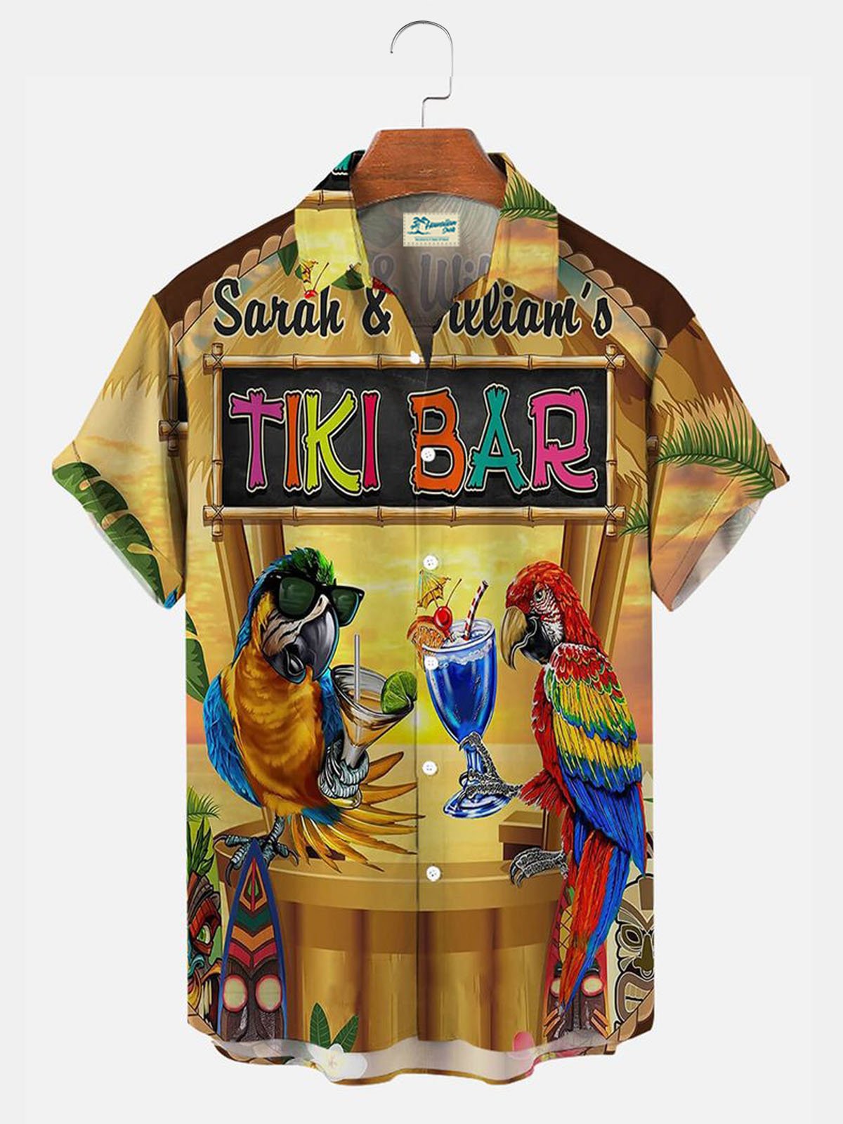 Royaura® Hawaiian Toucan Print Lettering Button Pocket Short Sleeve Shirt  Big & Tall