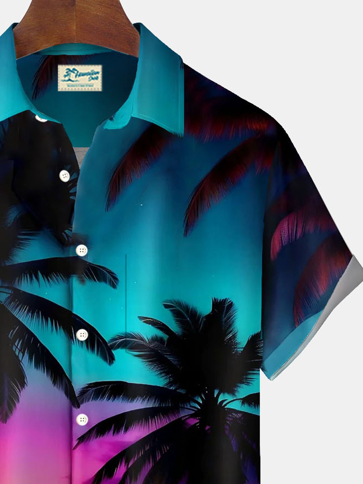 Royaura® Hawaiian Coconut Tree Gradient Sunset Landscape 3D Digital Printing Men's Button Pocket Short Sleeve Shirt Big & Tall