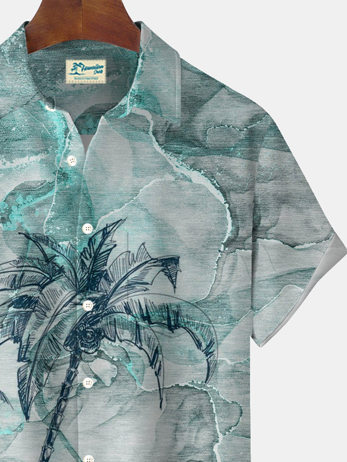 Royaura® Hawaiian Gradient Coconut Tree Print Men's Button Pocket Short Sleeve Shirt Big & Tall