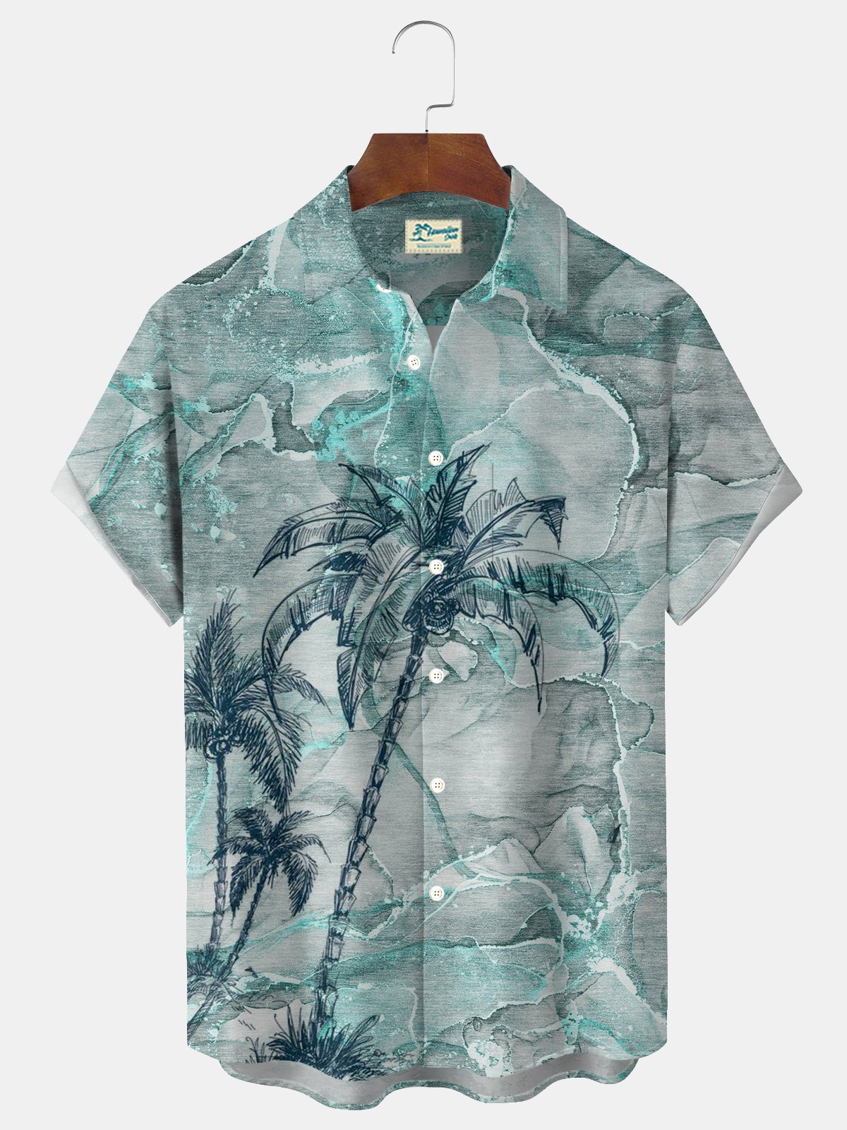 Royaura® Hawaiian Gradient Coconut Tree Print Men's Button Pocket Short Sleeve Shirt Big & Tall