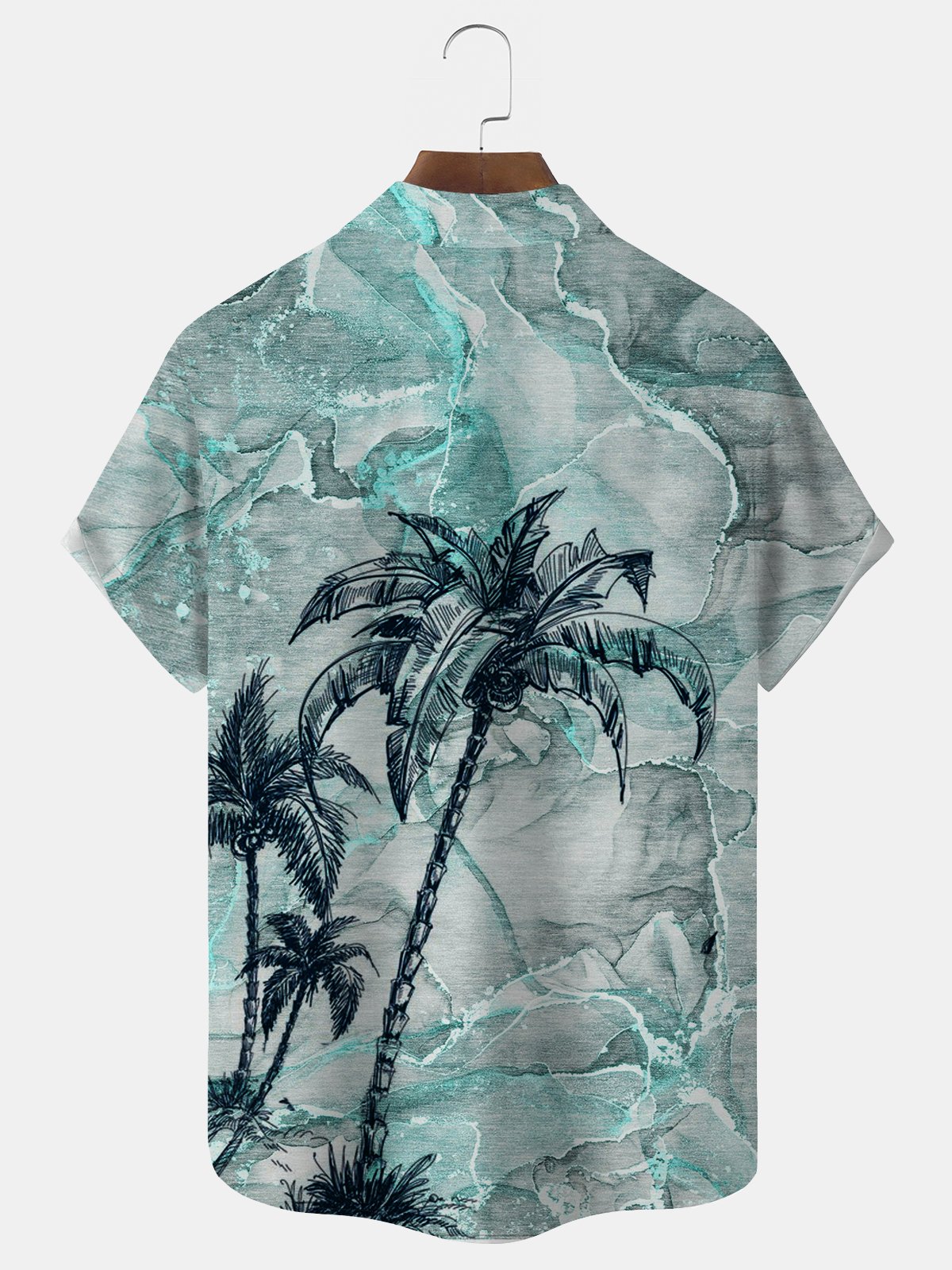 Royaura® Hawaiian Gradient Coconut Tree Print Men's Button Pocket Short Sleeve Shirt Big & Tall