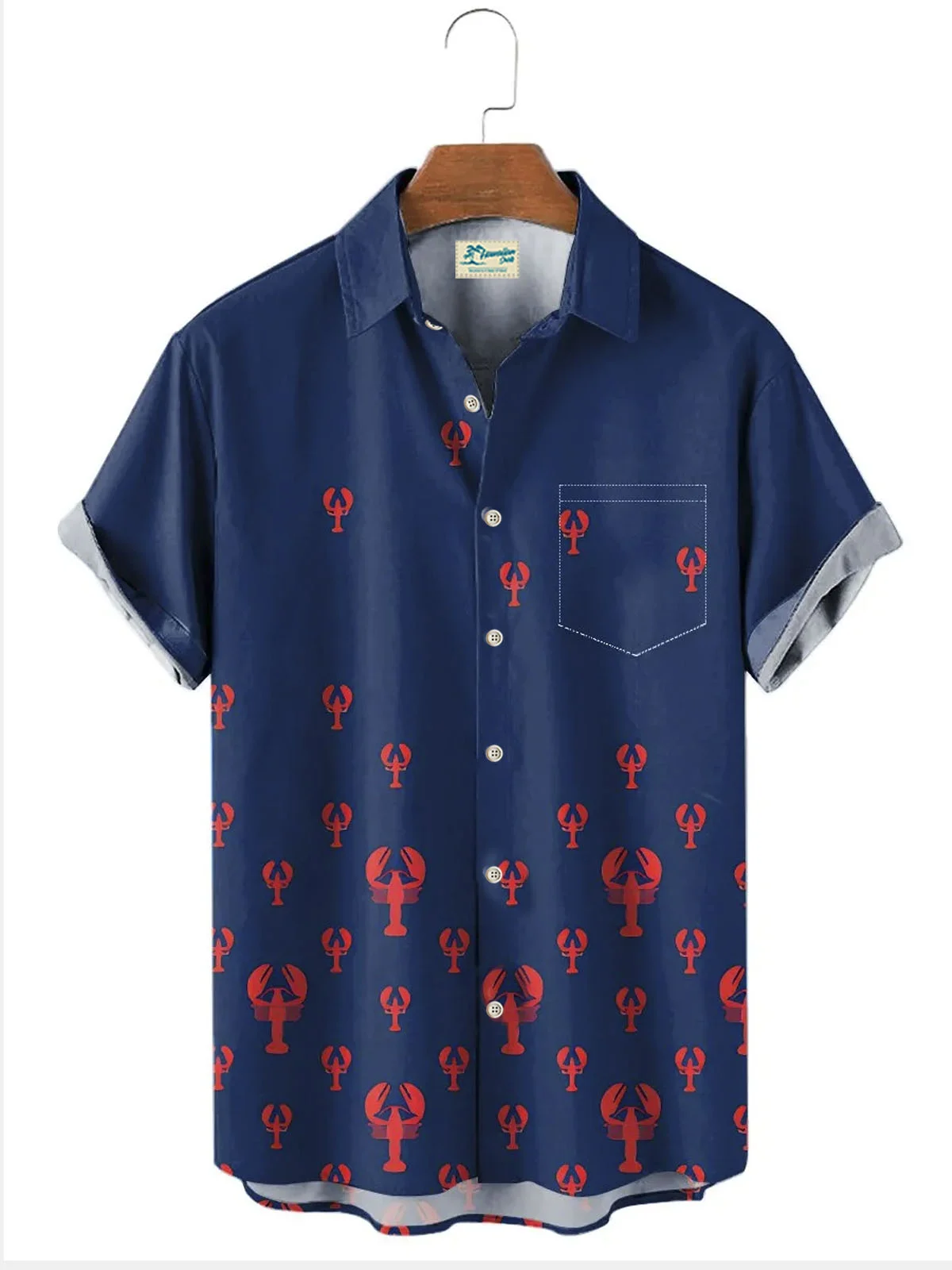 Royaura® Mardi Gras Lobster Parade Print Lettering Button Pocket Short Sleeve Shirt Big & Tall