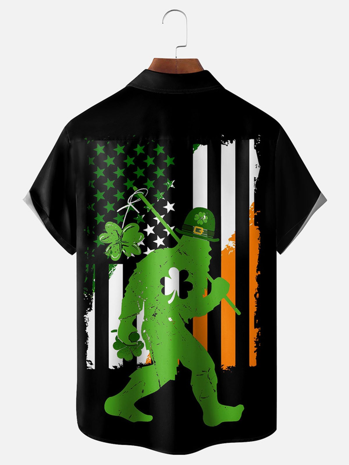 Royaura® St. Patrick's Flag Bigfoot Print Button Pocket Short Sleeve Shirt Big & Tall