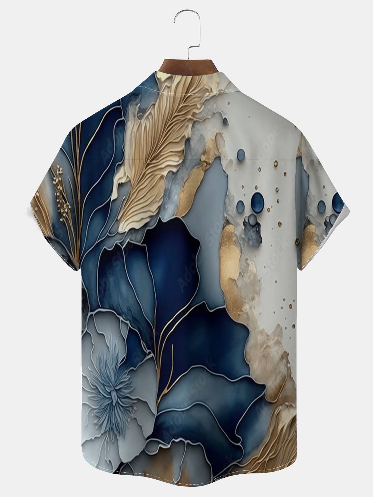 Royaura® Ocean Mechanism Gold Stitching Guitar Print Button Pocket Short Sleeve Shirt Big & Tall