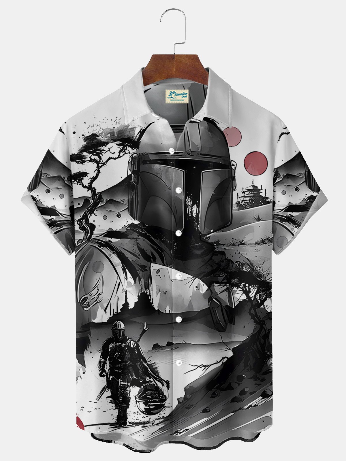 Royaura® Retro Japanese Art Print Men's Button Pocket Short Sleeve Shirt Big & Tall