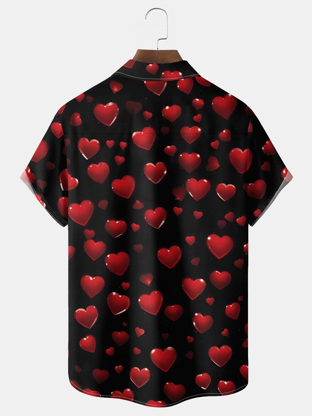 Royaura® Valentine's Day Heart Print Men's Chest Pocket Stretch Hawaiian Shirt Big Tall