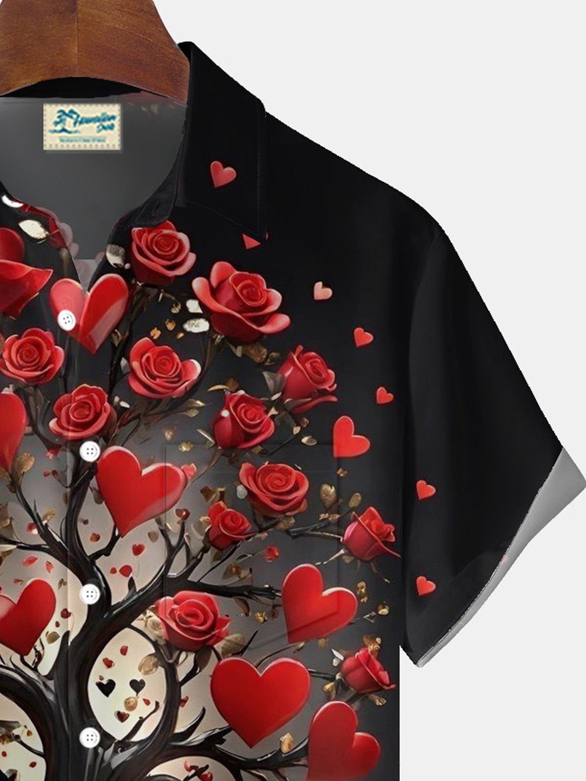 Royaura® Valentine's Day Love Tree Print Men's Button Pocket Short Sleeve Shirt Big & Tall