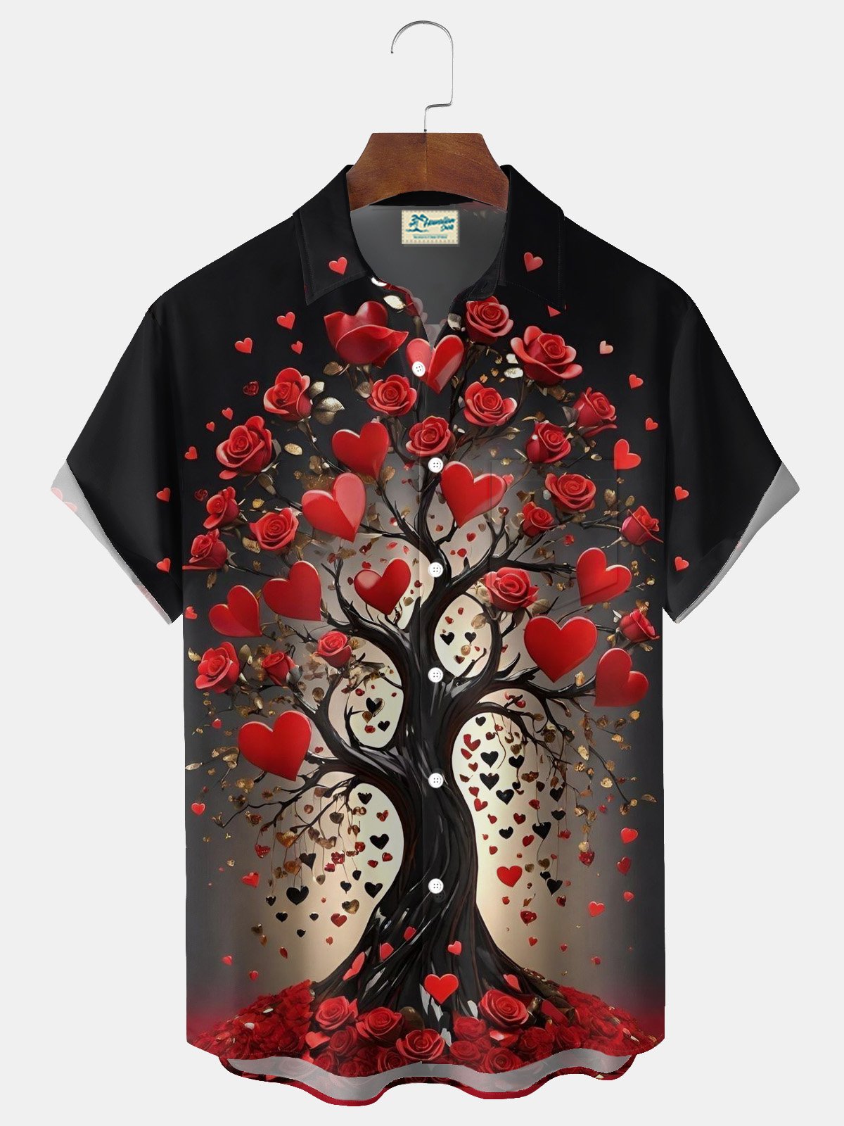 Royaura® Valentine's Day Love Tree Print Men's Button Pocket Short Sleeve Shirt Big & Tall