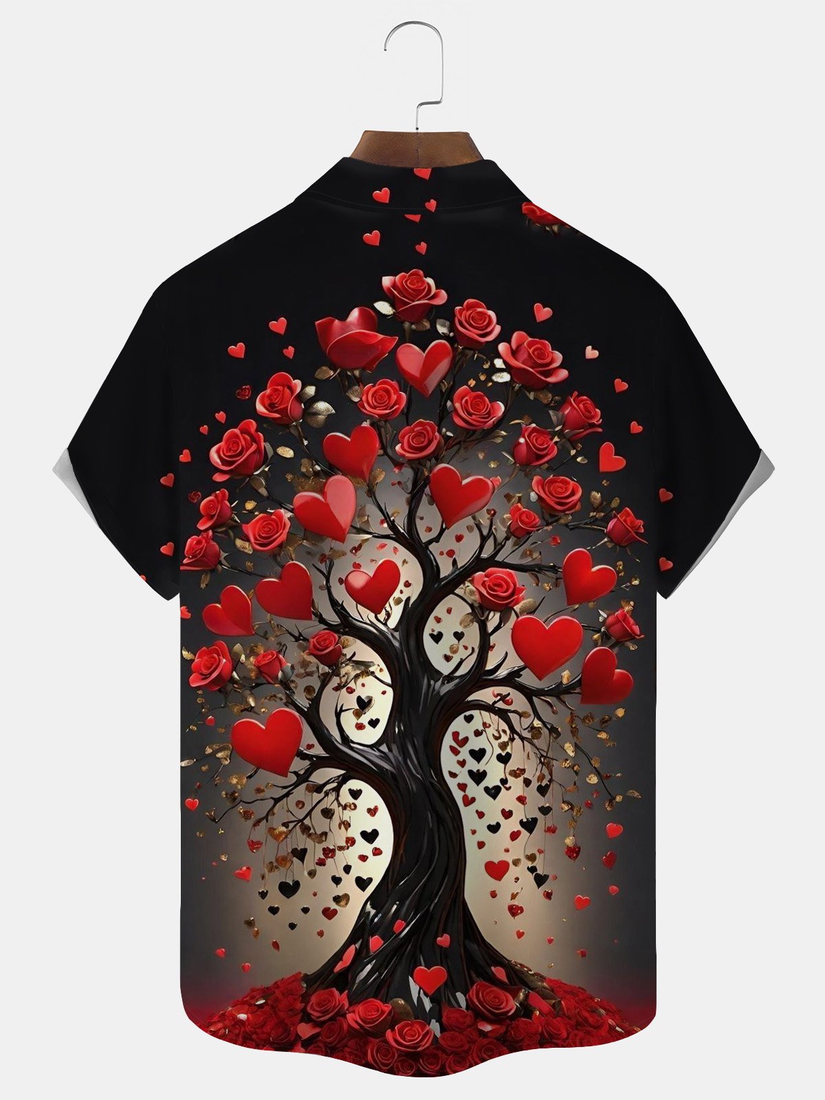 Royaura® Valentine's Day Love Tree Print Men's Button Pocket Short Sleeve Shirt Big & Tall