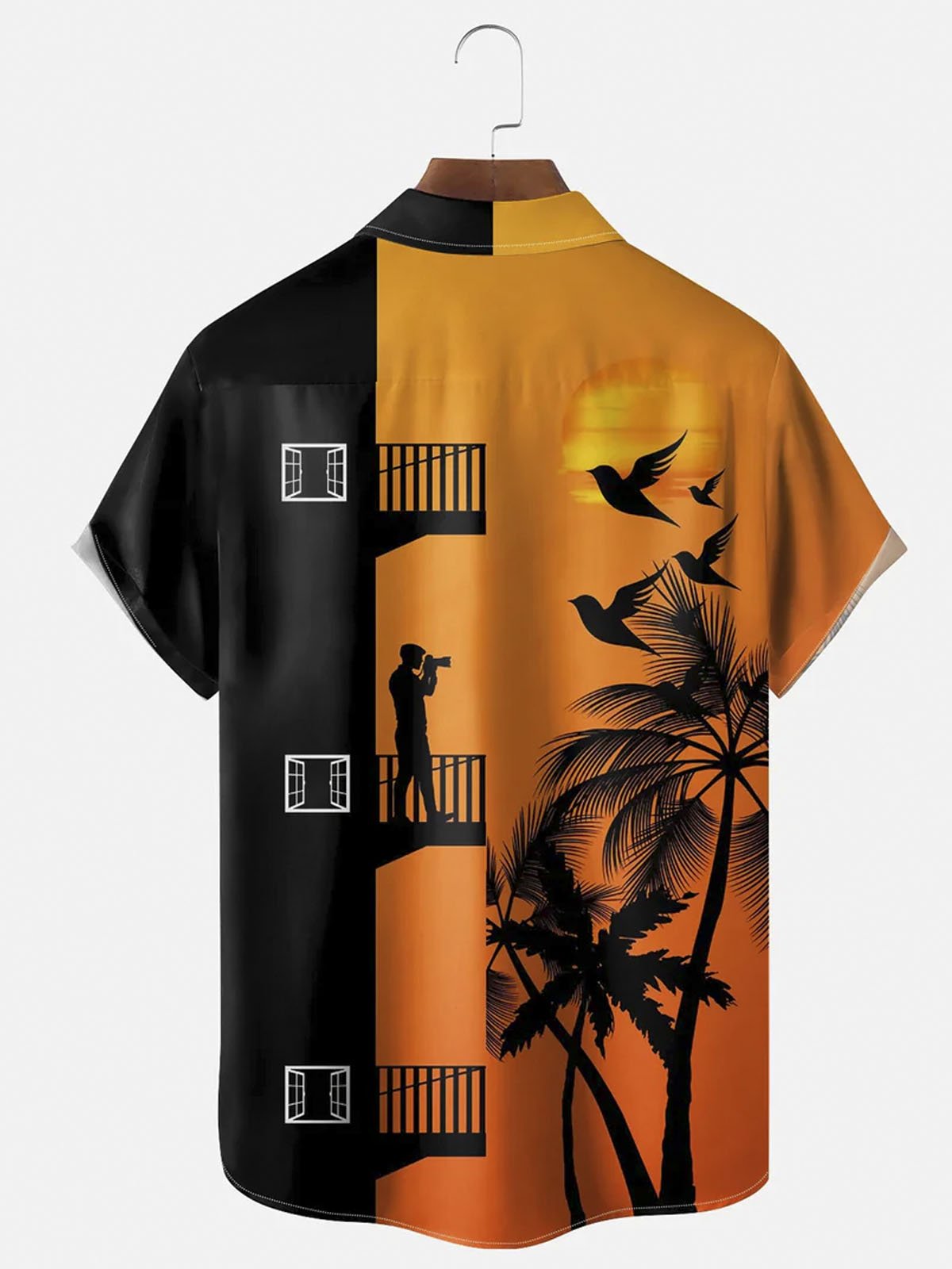 Royaura®  Coconut Tree Sunset Print Button Pocket Short Sleeve Shirt Big & Tall