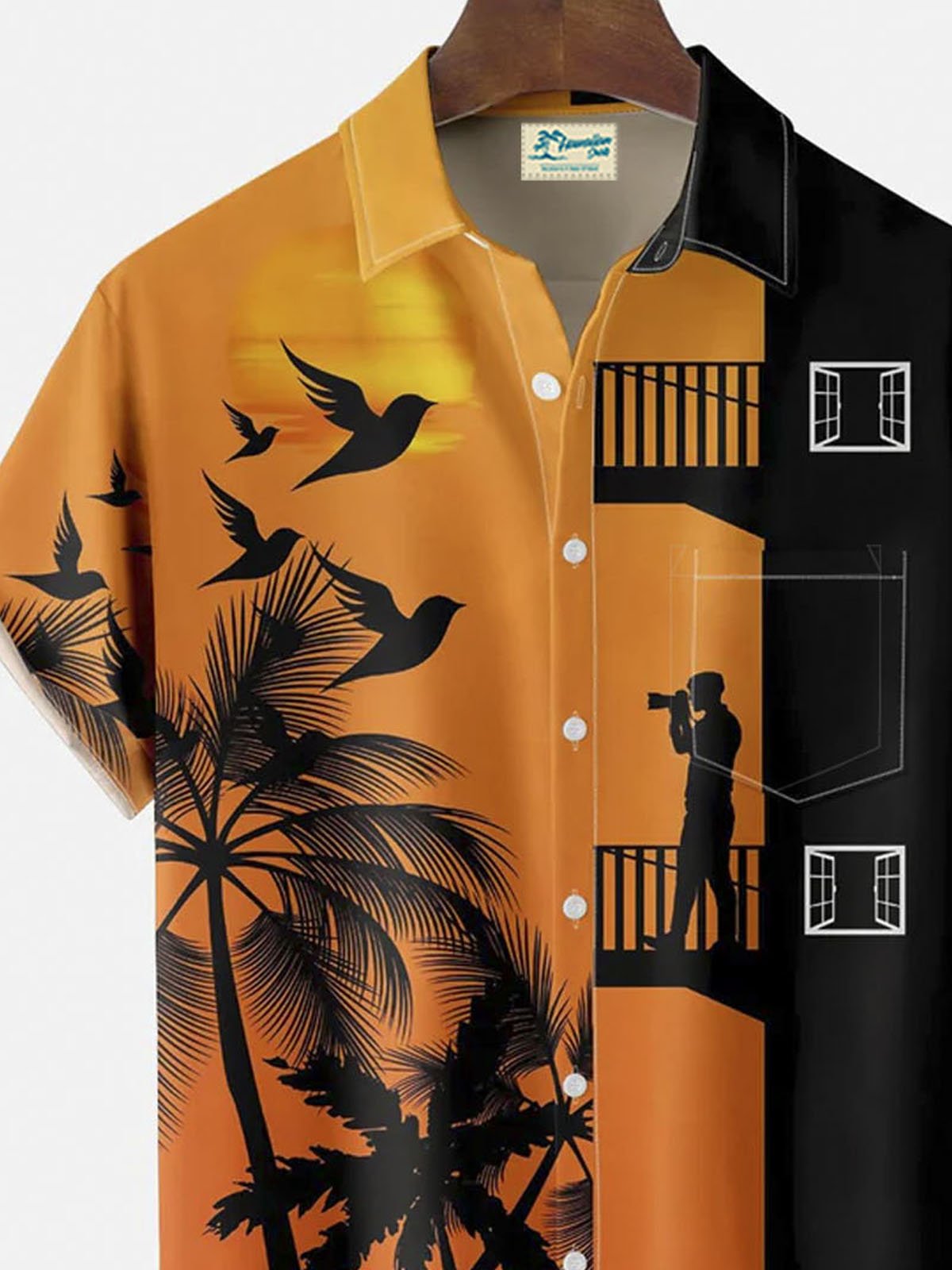 Royaura®  Coconut Tree Sunset Print Button Pocket Short Sleeve Shirt Big & Tall