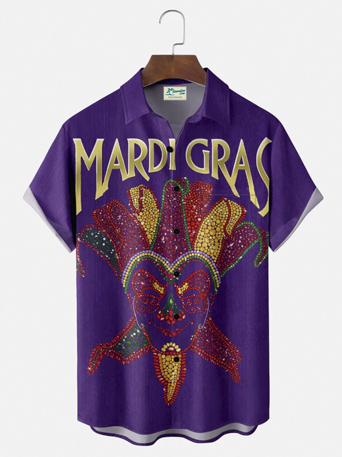 Royaura® Mardi Gras Clown Crown Button Pocket Short Sleeve Shirt Big & Tall