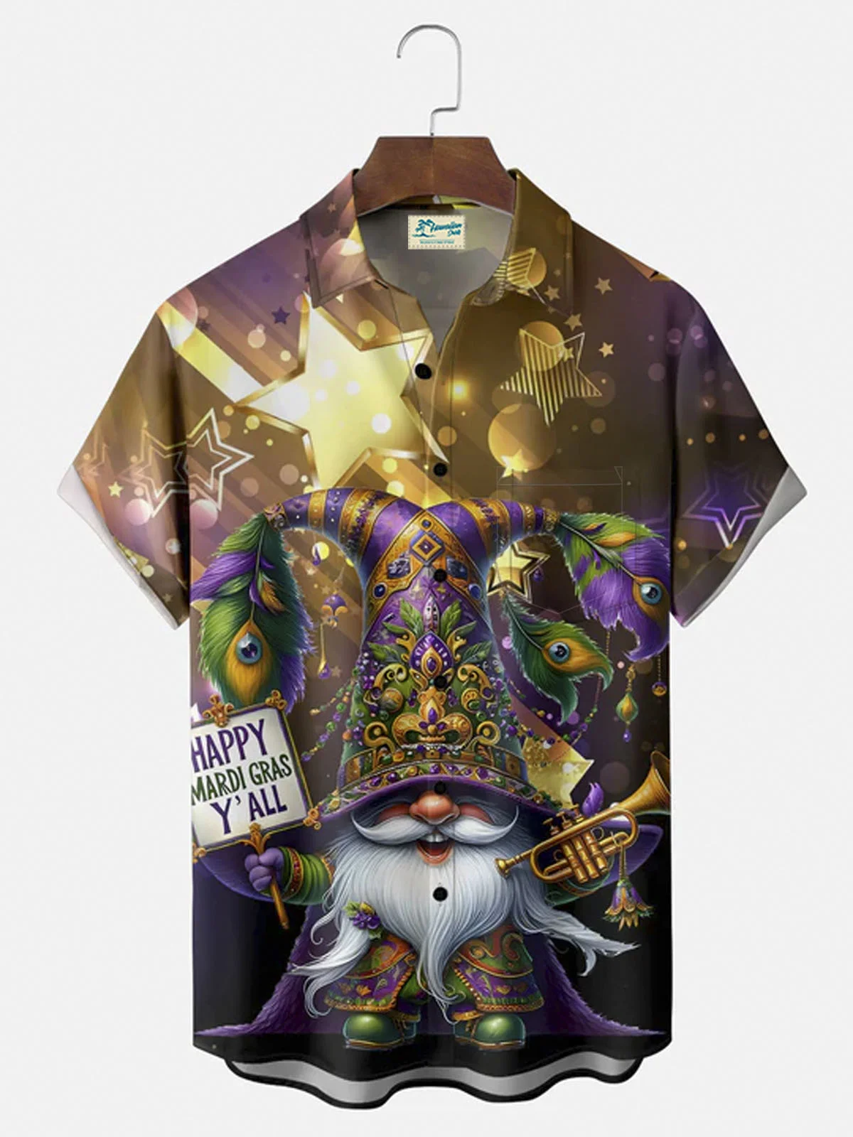 Royaura®Mardi Gras Gnome Crown Button Pocket Short Sleeve Shirt  Big & Tall