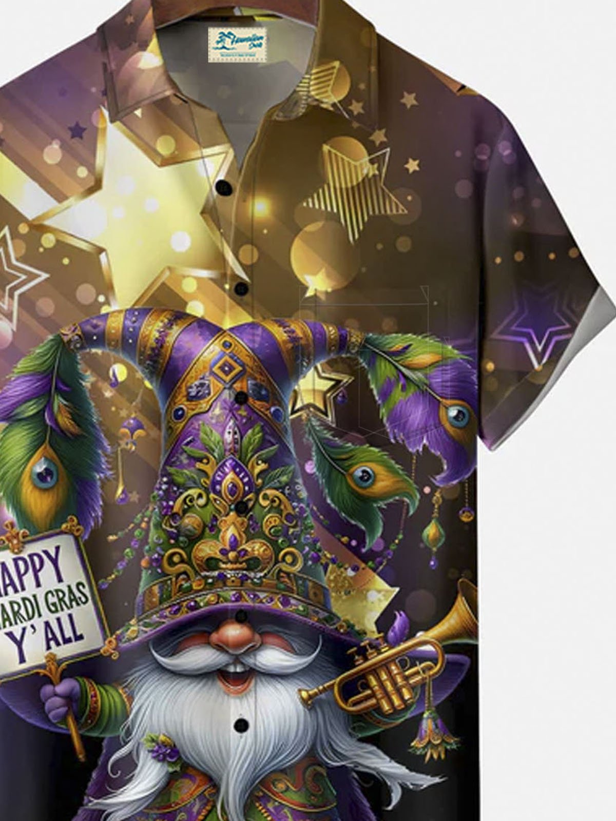 Royaura®Mardi Gras Gnome Crown Button Pocket Short Sleeve Shirt  Big & Tall