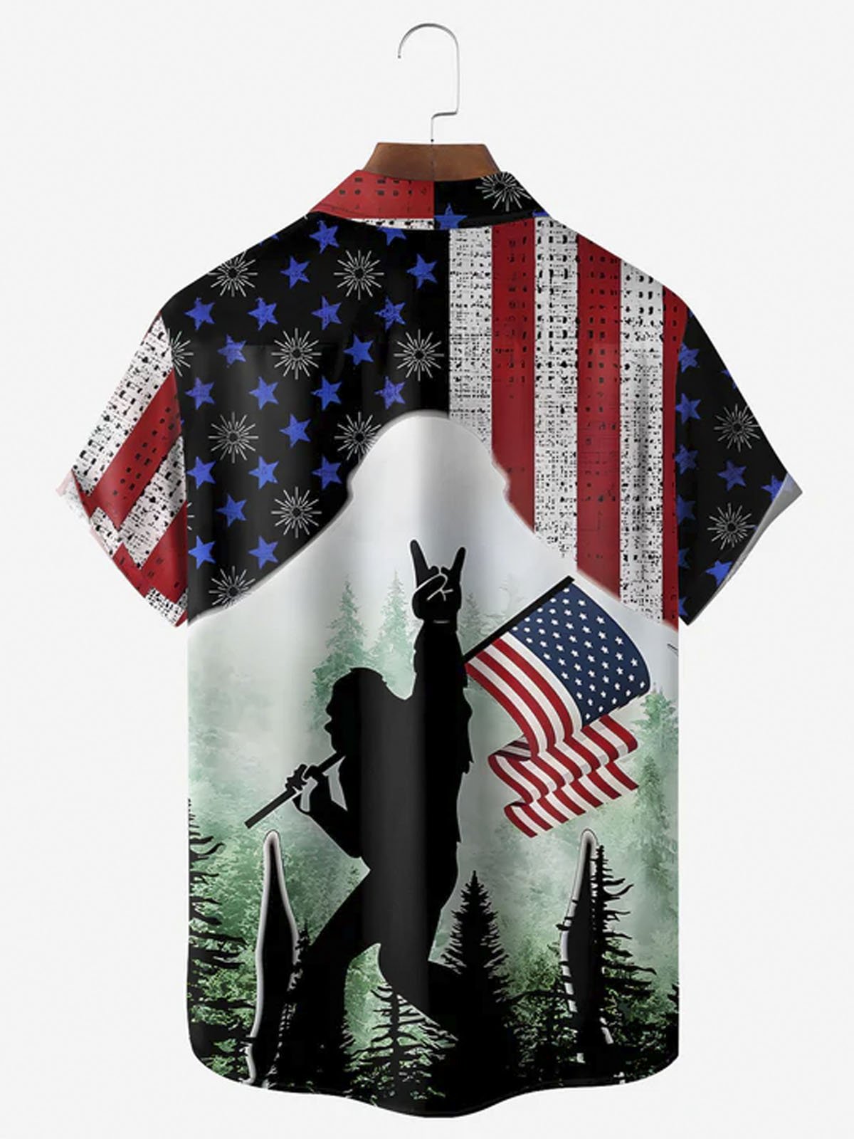 Royaura® Bigfoot Playing with the Flag Button Pocket Short Sleeve Shirt Big & Tall