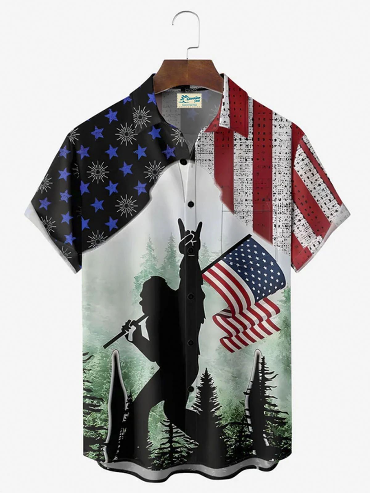 Royaura® Bigfoot Playing with the Flag Button Pocket Short Sleeve Shirt Big & Tall