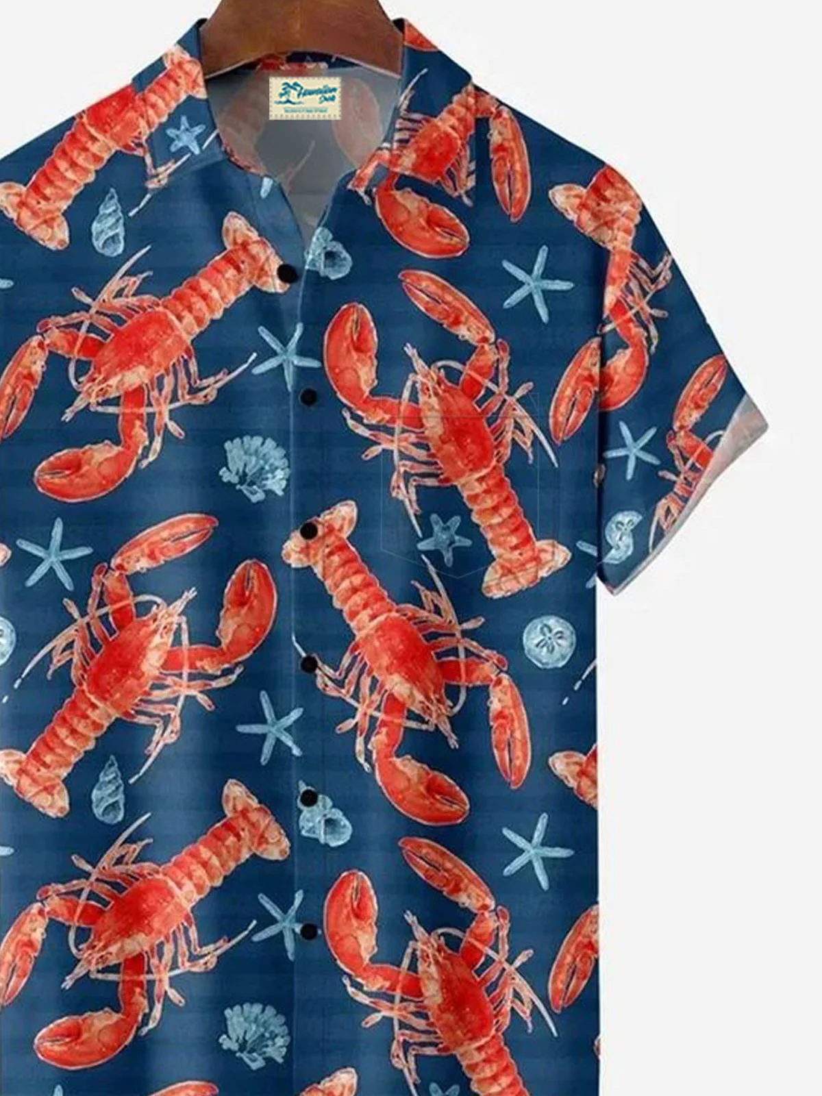 Royaura® Hawaiian Lobster Ocean Print Button Pocket Short Sleeve Shirt Big & Tall