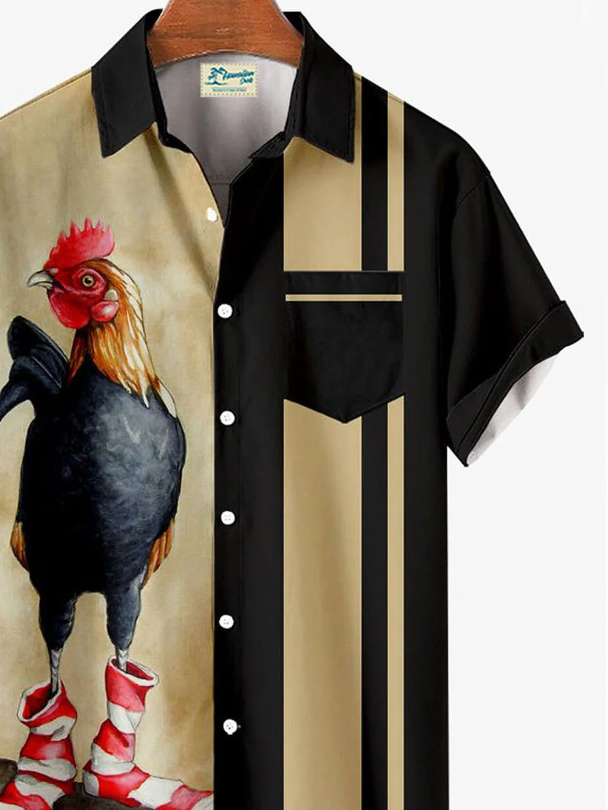 Royaura® Bowling Stripe Stitching Chicken Button Pocket Short Sleeve Shirt Big & Tall