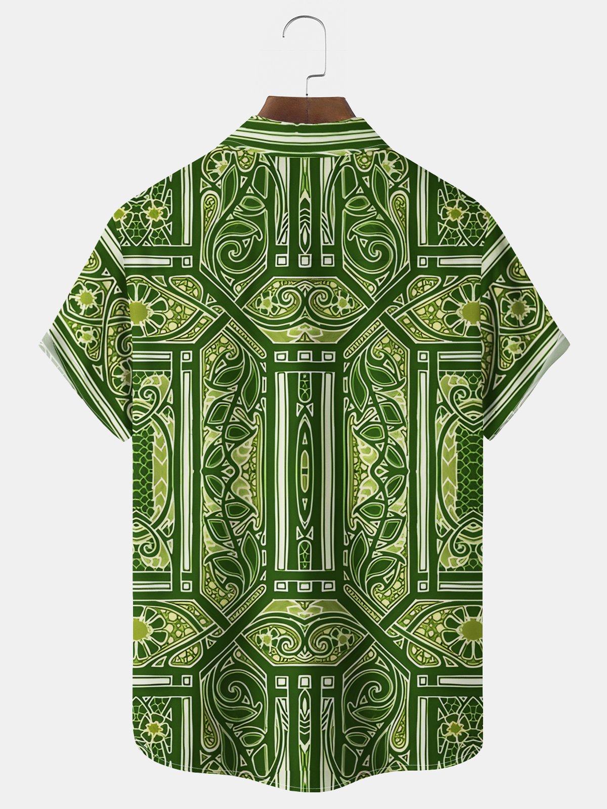 Royaura® St. Patrick's Day Irish Geometric Totem Lucky Print Men's Chest Pocket Stretch Hawaiian Shirt Big Tall