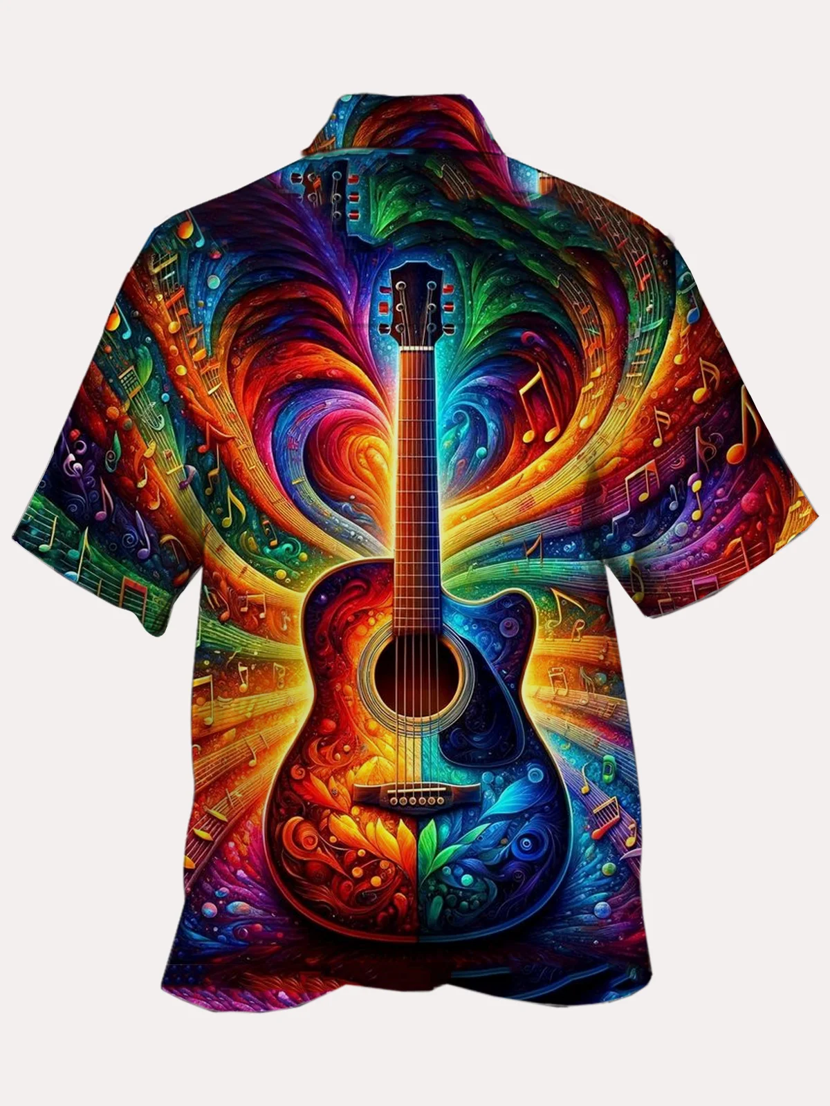 Royaura® Retro Music Hippie Guitar 3D Digital Print Men's Button Pocket Short Sleeve Shirt Big & Tall