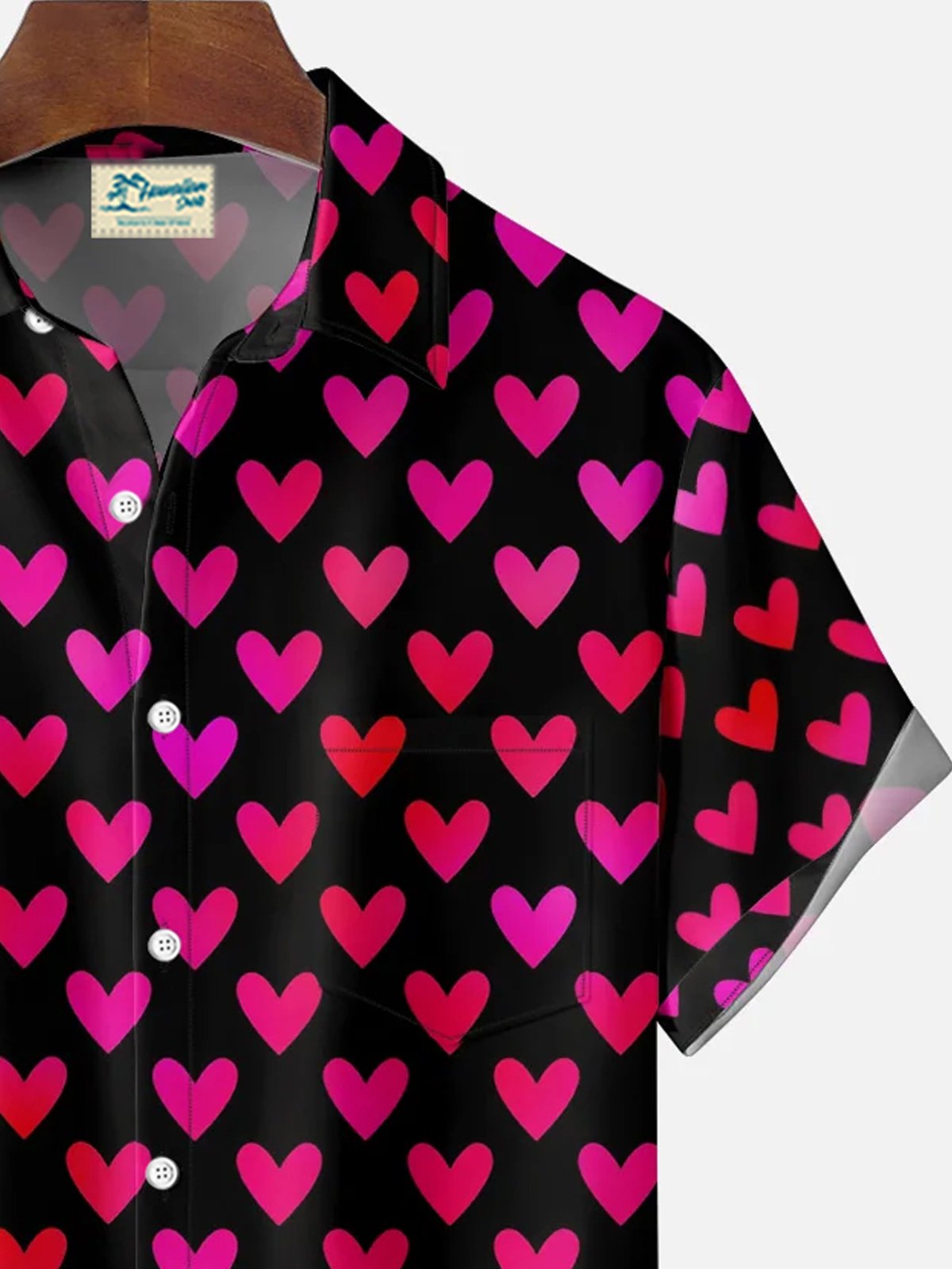 Royaura® Holiday Valentine's Day Heart Print Men's Button Pocket Short Sleeve Shirt Big & Tall