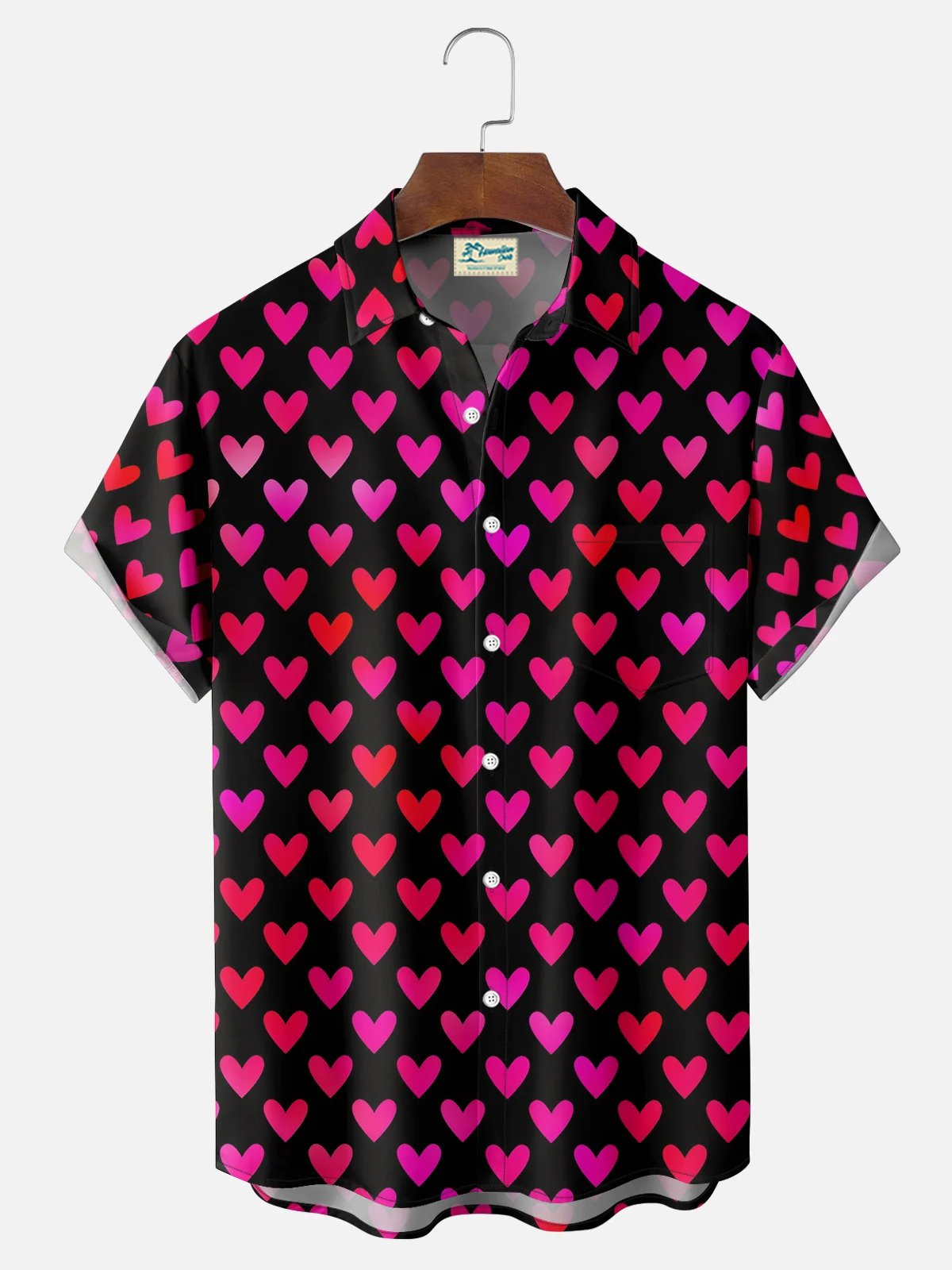 Royaura® Holiday Valentine's Day Heart Print Men's Button Pocket Short Sleeve Shirt Big & Tall