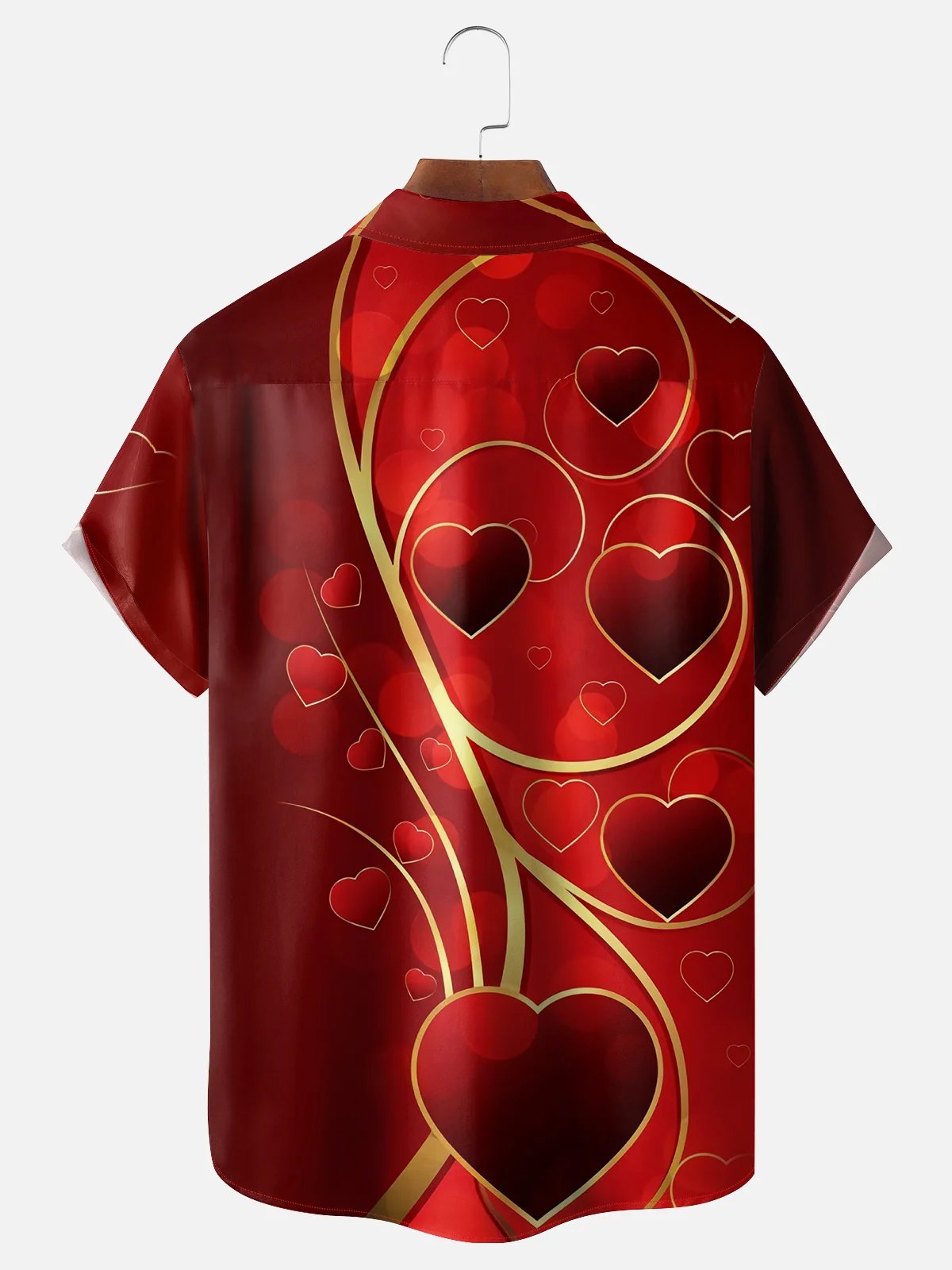 Royaura® Holiday Valentine's Day Heart Print Men's Button Pocket Short Sleeve Shirt Big & Tall