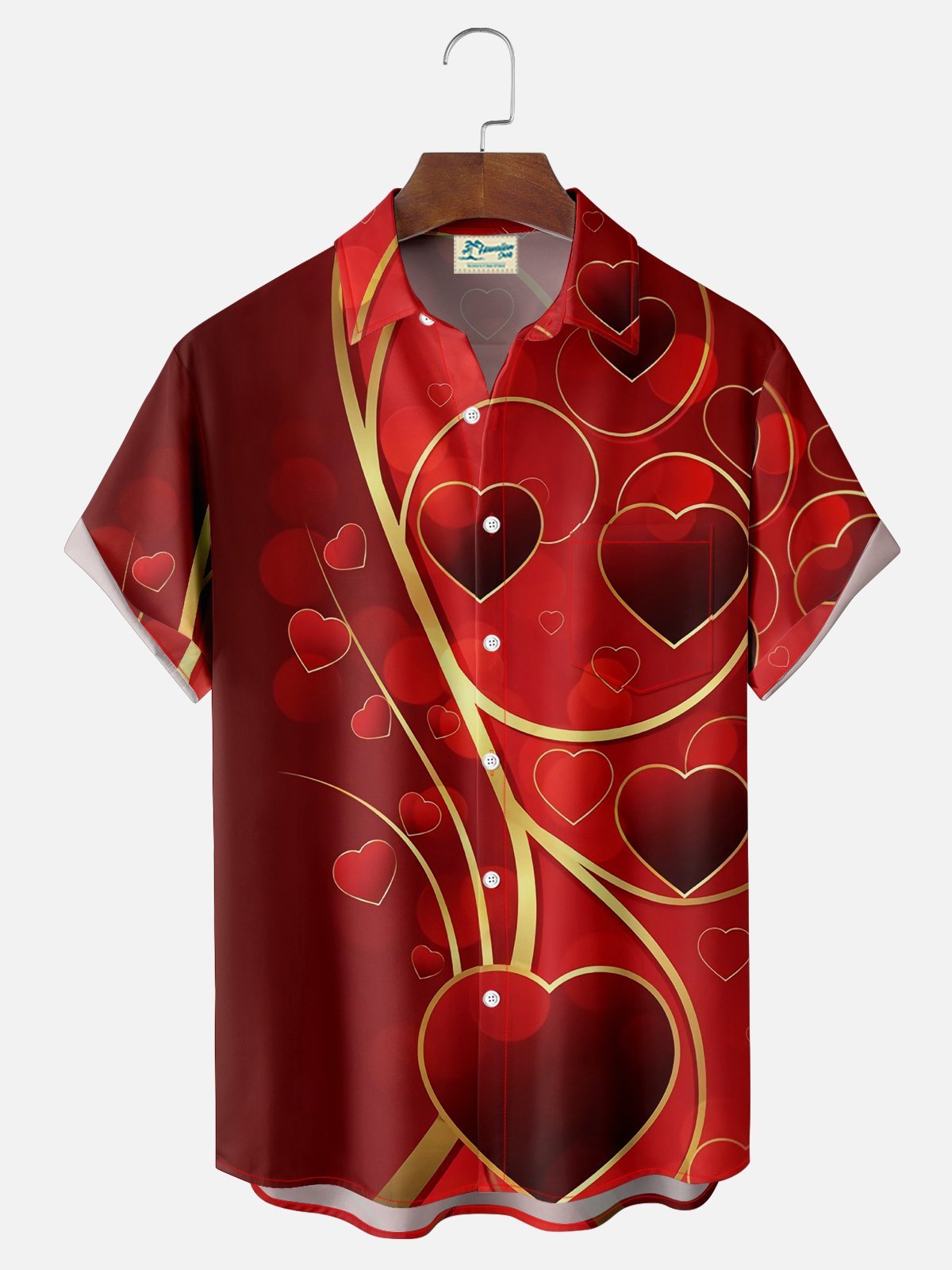 Royaura® Holiday Valentine's Day Heart Print Men's Button Pocket Short Sleeve Shirt Big & Tall