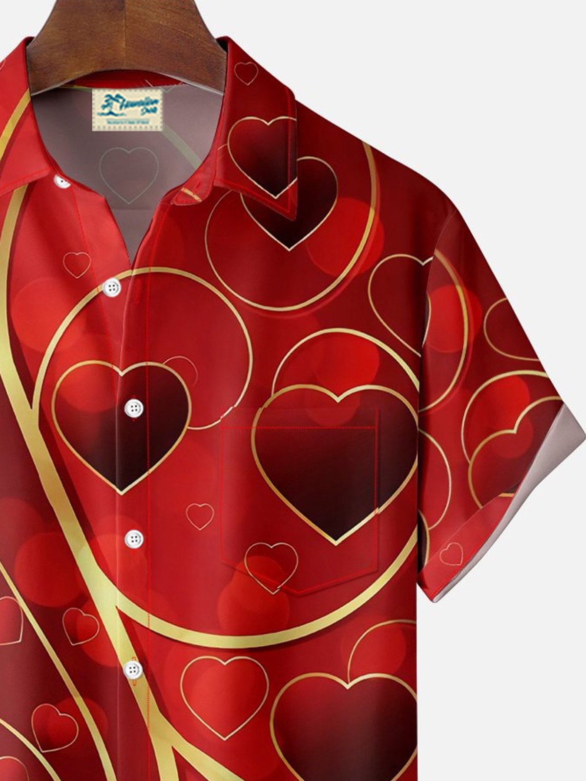 Royaura® Holiday Valentine's Day Heart Print Men's Button Pocket Short Sleeve Shirt Big & Tall