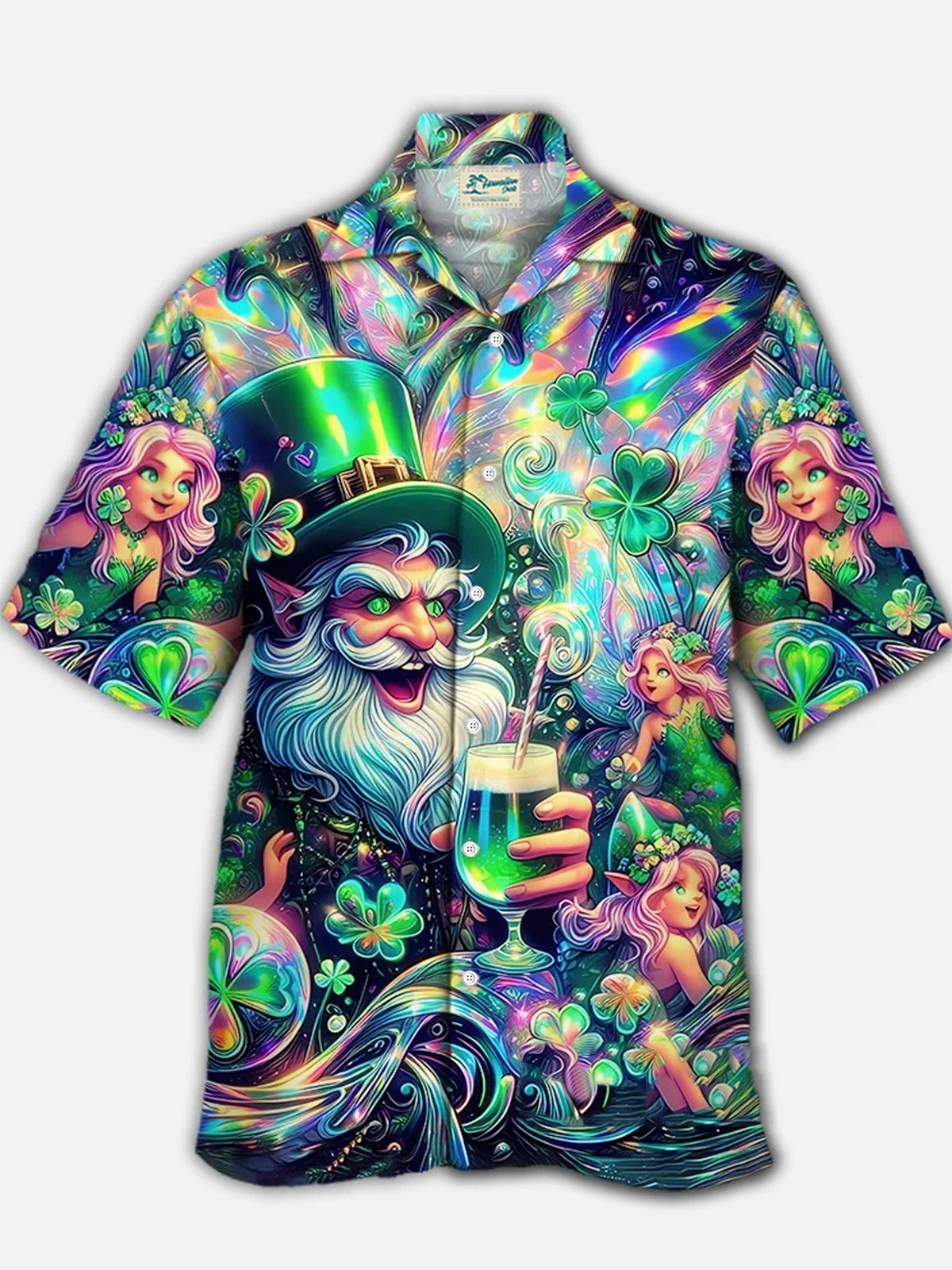 Royaura® St. Patrick's Day 3D Digital Printed Men's Button Pocket Short Sleeve Shirt Big & Tall