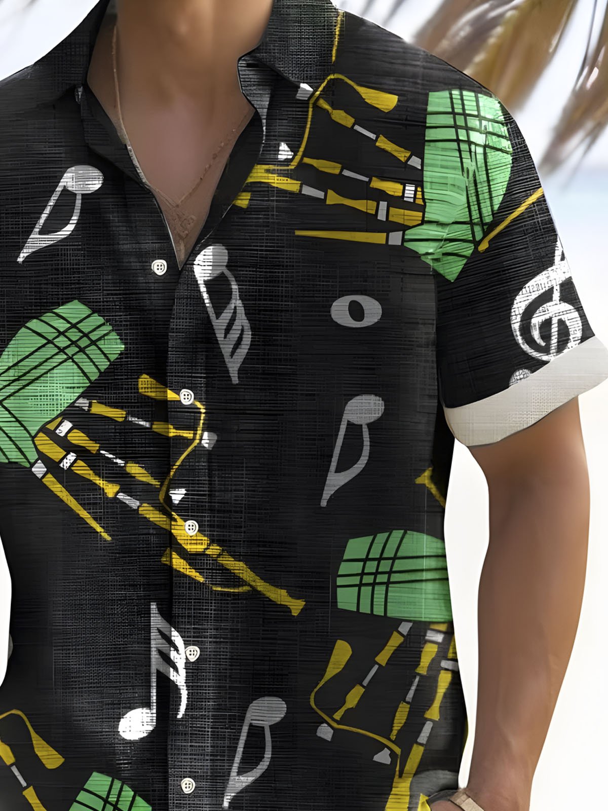 Royaura® Musical Symbols Print Button Pocket Short Sleeve Shirt Big & Tall