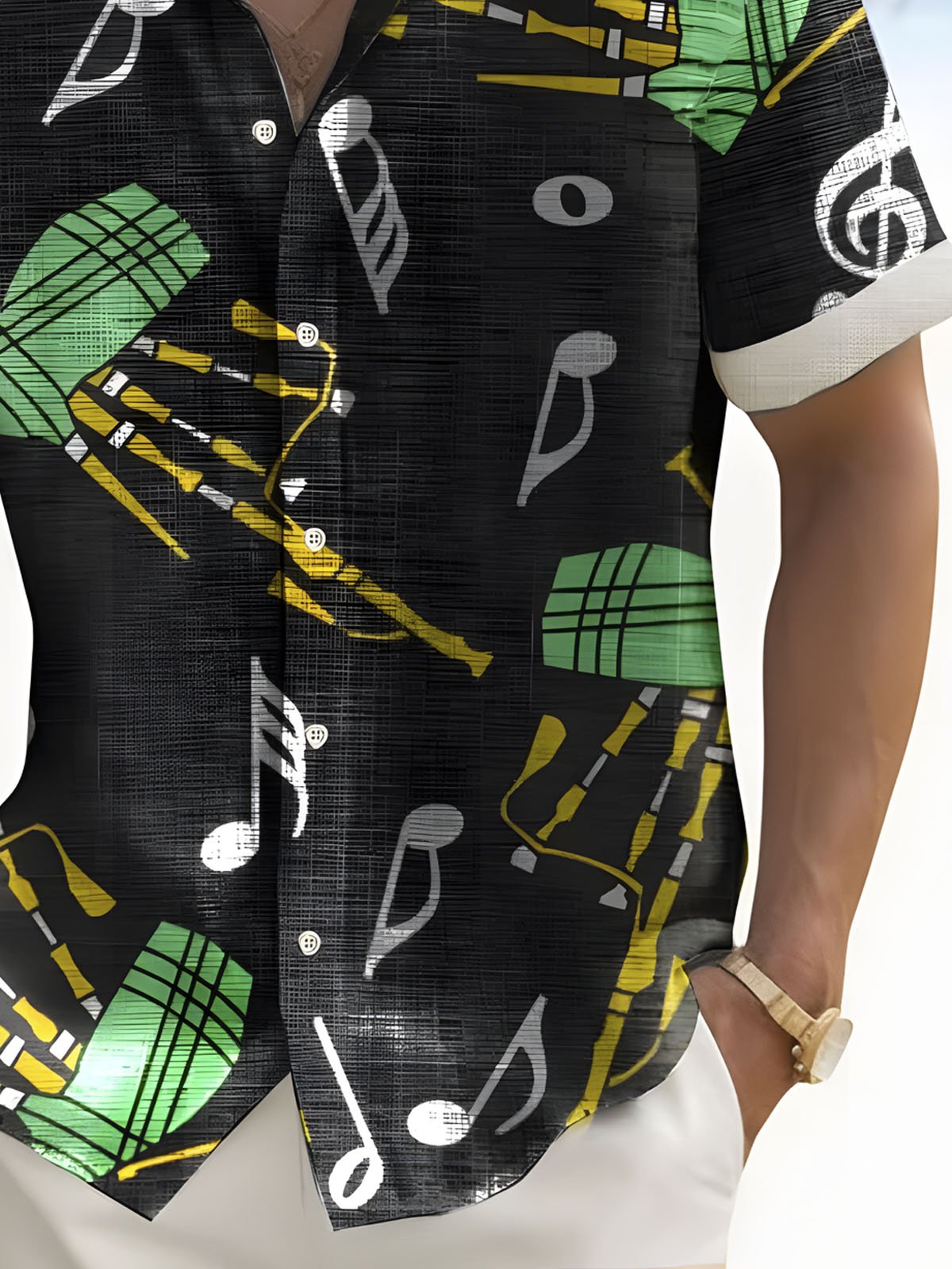 Royaura® Musical Symbols Print Button Pocket Short Sleeve Shirt Big & Tall