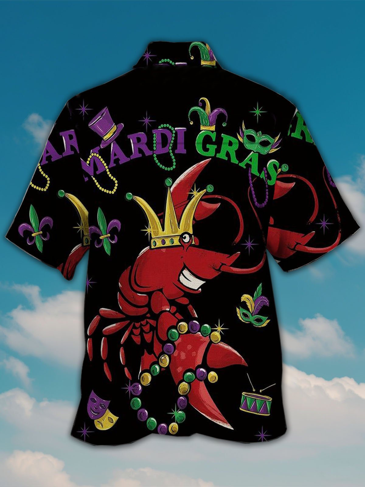 Royaura® Mardi Gras Lobster Mask Fireworks Button Pocket Short Sleeve Shirt Big & Tall